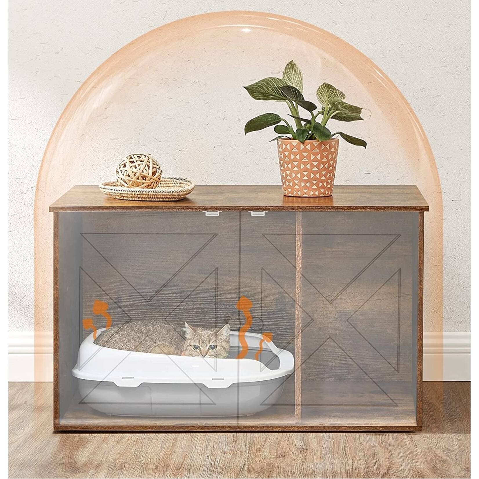 Bobbel Home Bobbel Home - Wooden cat house - Incl. 2 doors - Litter Box - Vintage - Industrial - Black/Brown