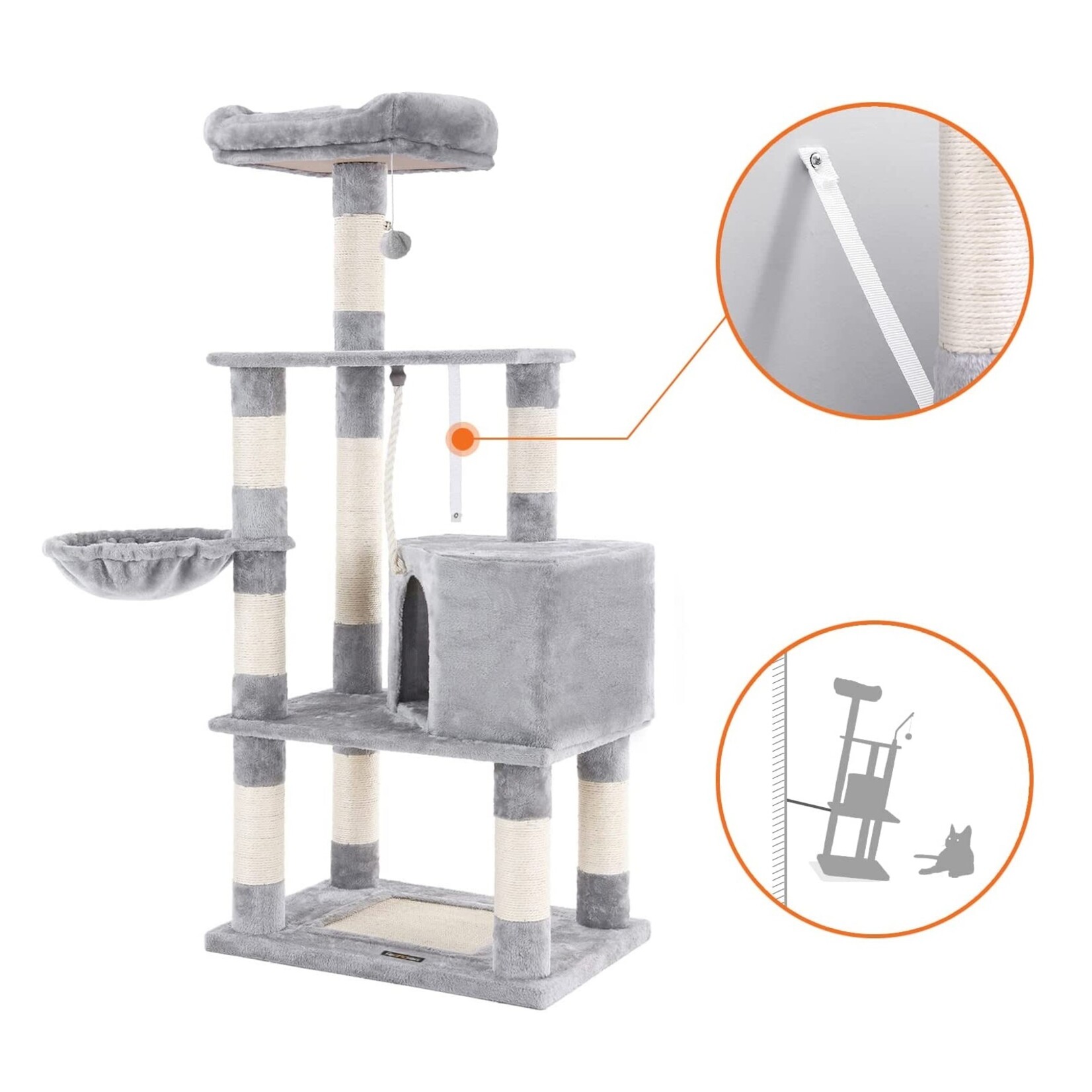 Bobbel Home Bobbel Home - Stable Cat Post - Incl. 1 Cave & 1 Basket - Climbing Tree - Plush - Gray