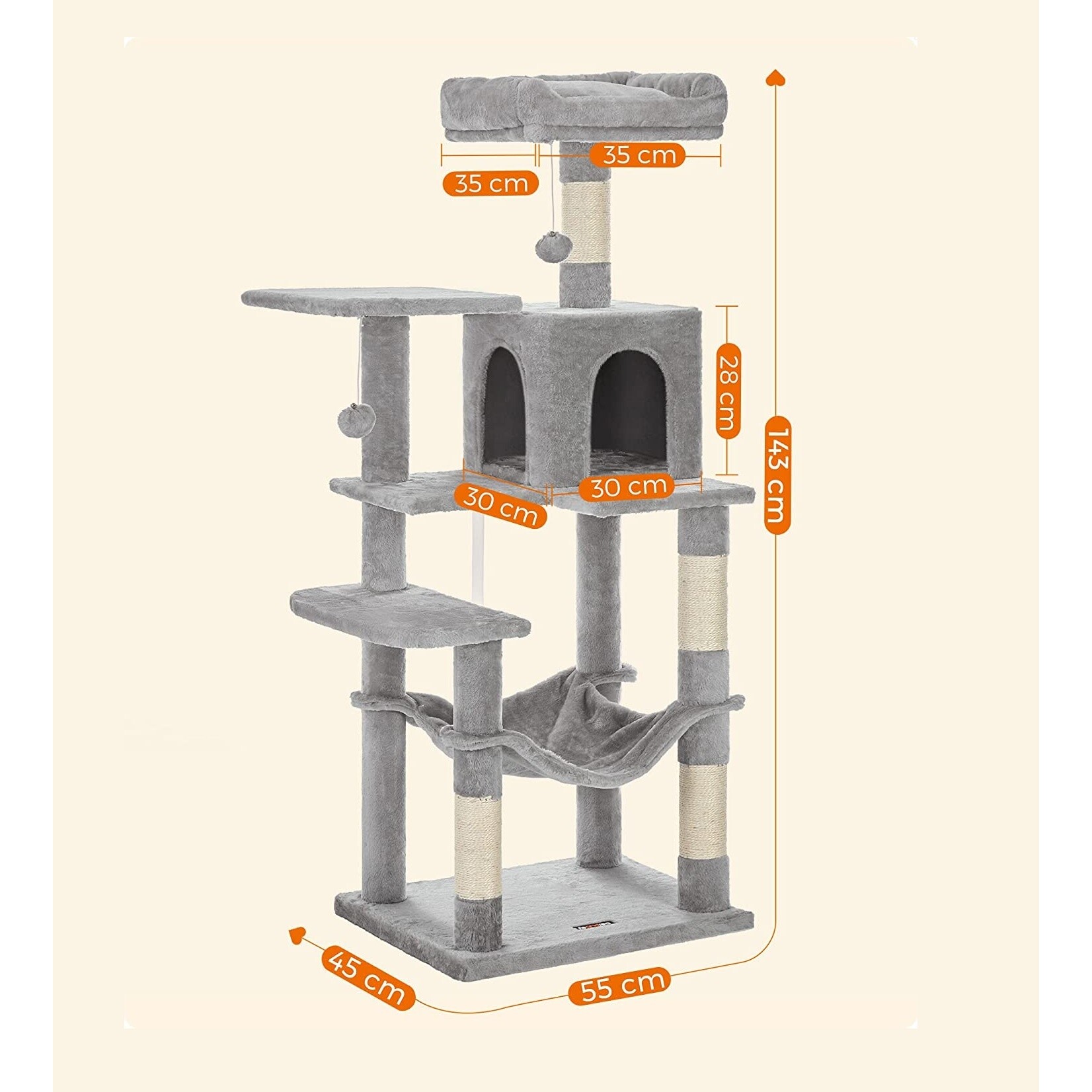 Bobbel Home Bobbel Home - Stabiele Krabpaal - Met hangmat - Kattenboom - Incl. Hangmat - Grot - Grijs