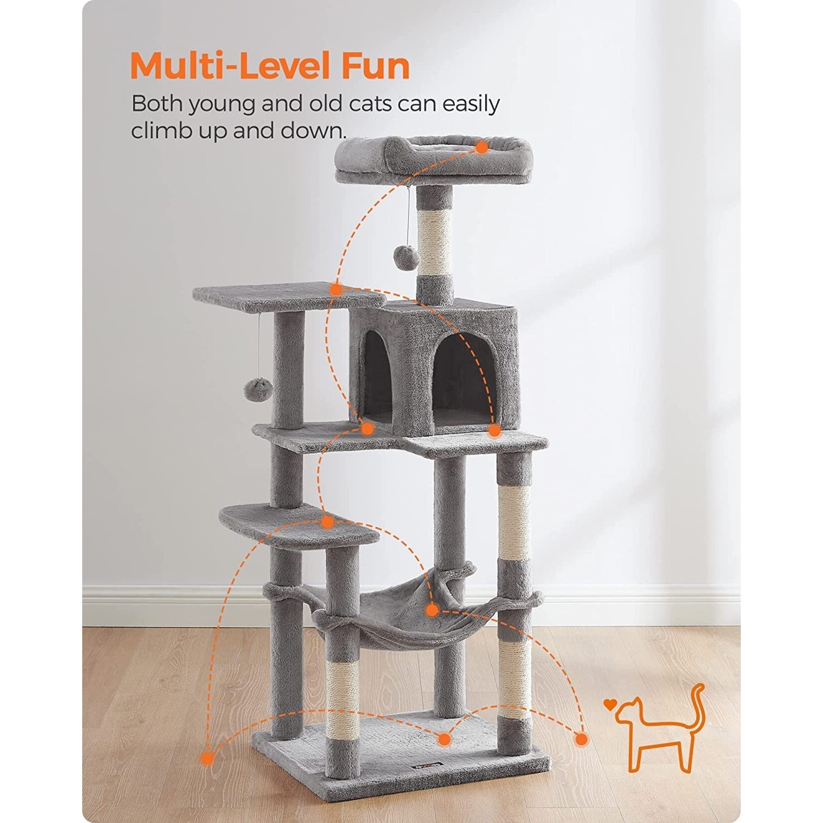 Bobbel Home Bobbel Home - Stable Cat Post - With Hammock - Cat Tree - Incl. Hammock - Cave - Gray