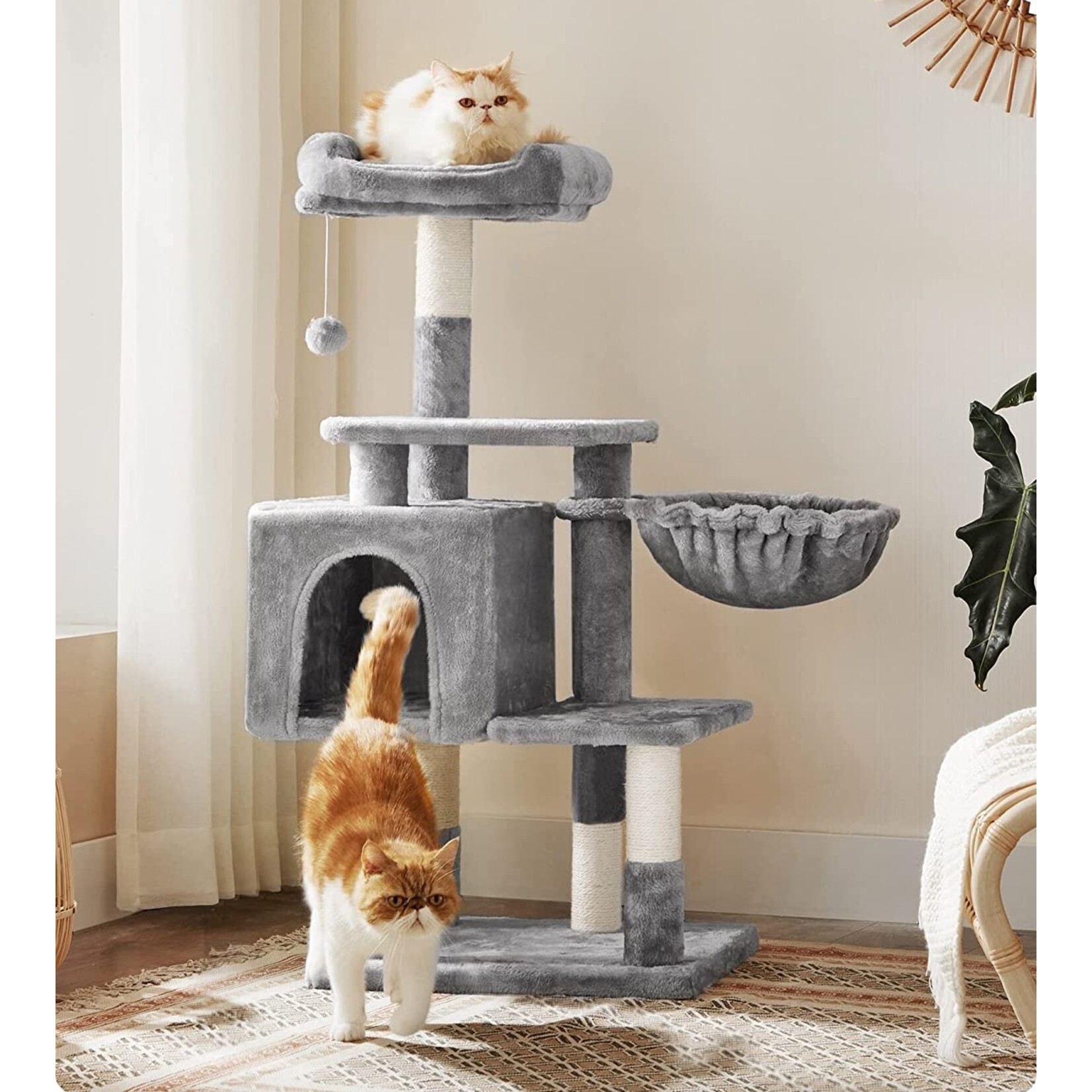 Bobbel Home Bobbel Home - Stable Cat Post - Incl. Cave and Hammock - Climbing Tree - Viewing Platform - Gray