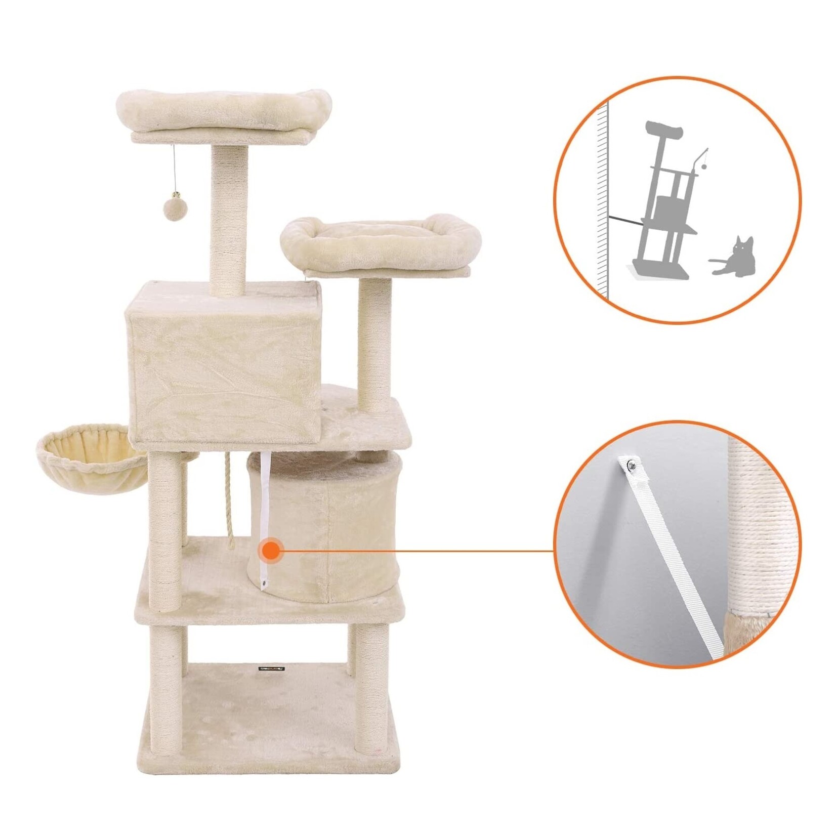 Bobbel Home Bobbel Home - Stable Scratch Post - 2 Caves - 2 Viewing Platforms - Basket - Plush - Beige