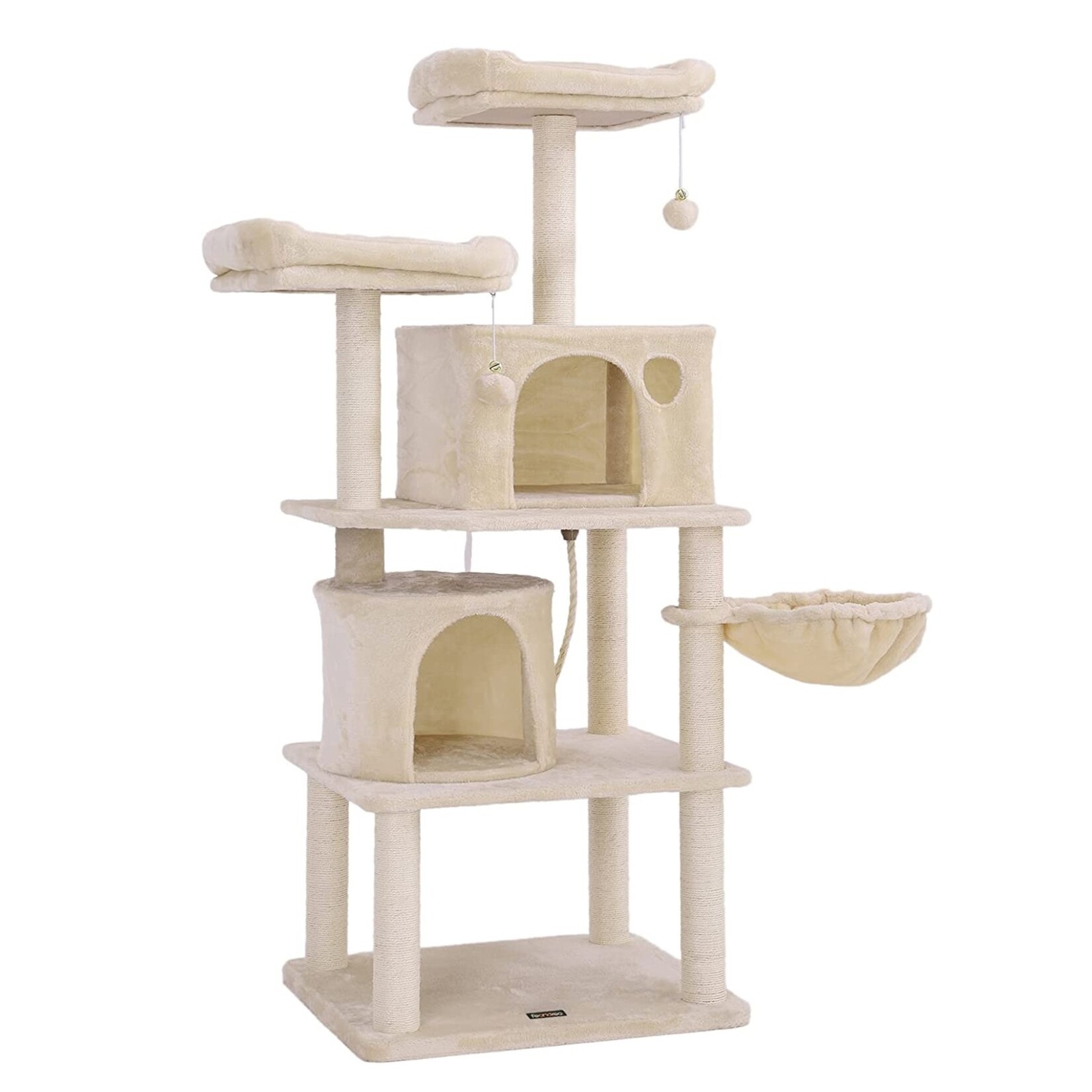 Bobbel Home Bobbel Home - Stabiele Krabpaal - 2 Grotten - 2 Uitkijkplatformen - Mand - Pluche - Beige