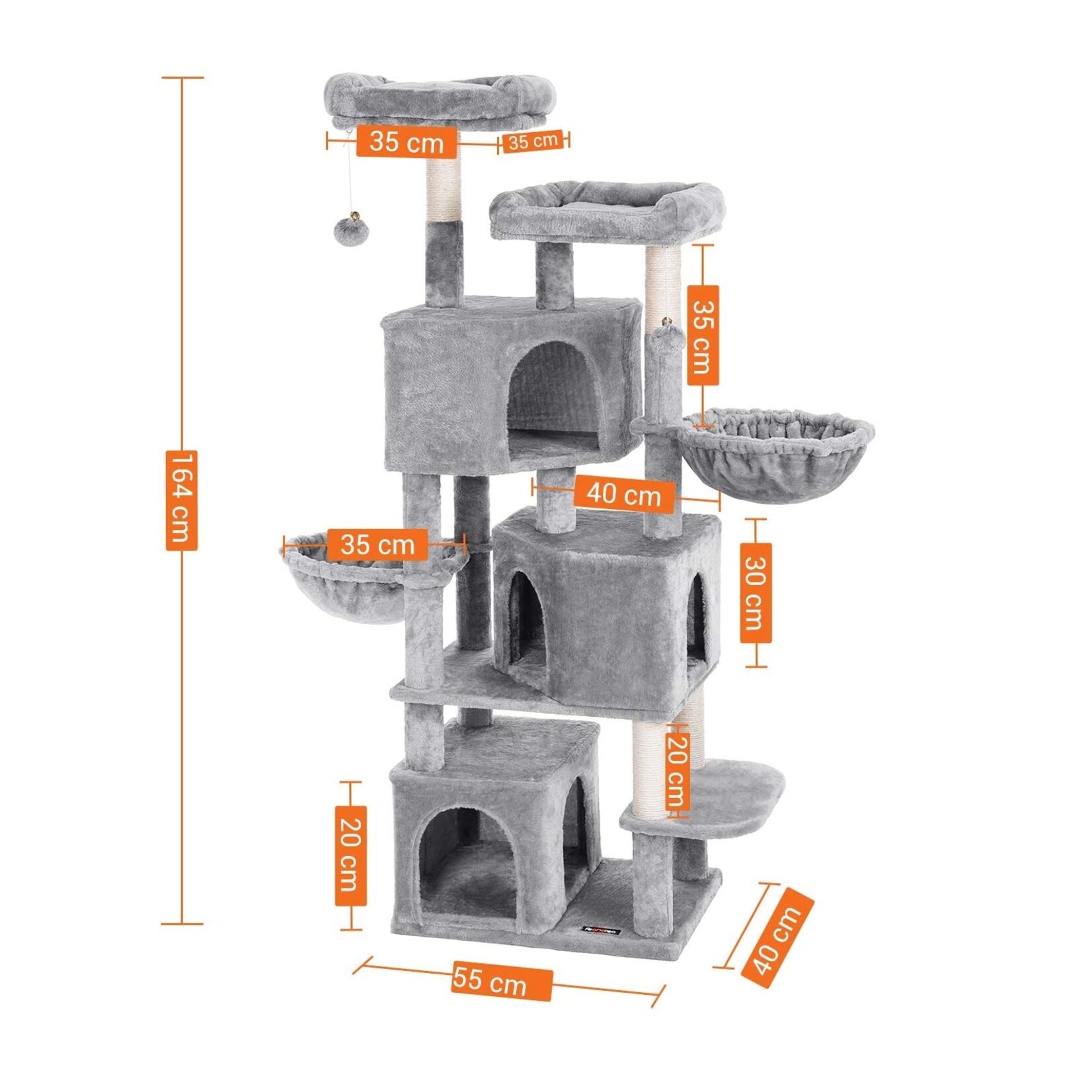 Bobbel Home Bobbel Pets - Stable Scratching Post - Incl. 3 Caves - 2 Baskets - 2 Viewing Platforms - Plush - Gray