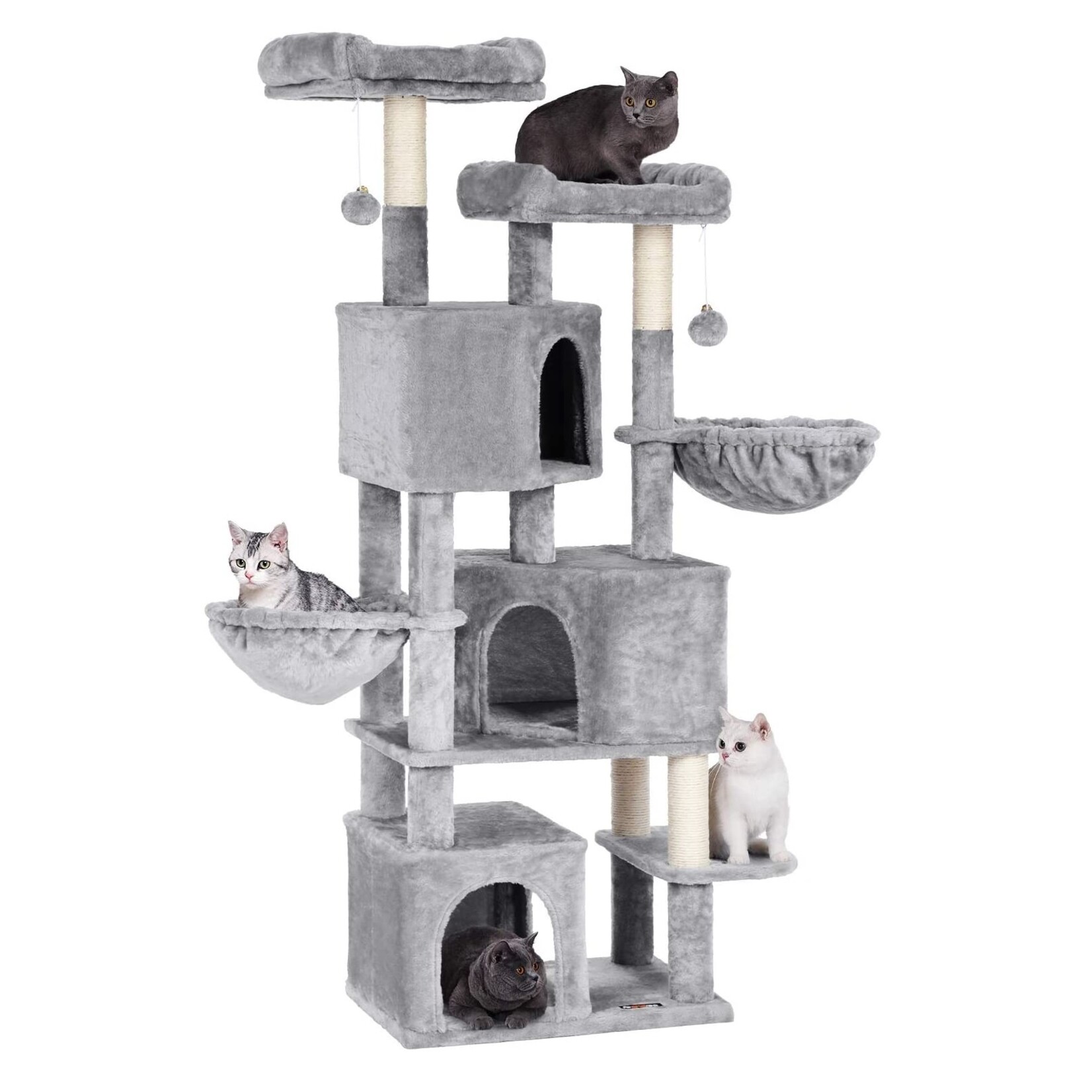 Bobbel Home Bobbel Pets - Stable Scratching Post - Incl. 3 Caves - 2 Baskets - 2 Viewing Platforms - Plush - Gray