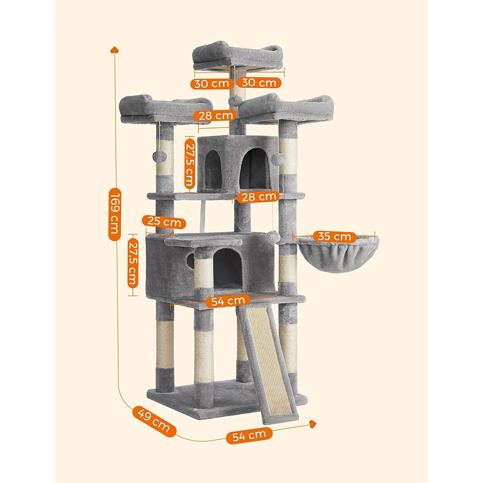 Bobbel Home Bobbel Home - Stable Scratching Post - Incl. 3 Viewing Platforms - 2 Caves - Basket - Scratching Board - Grey