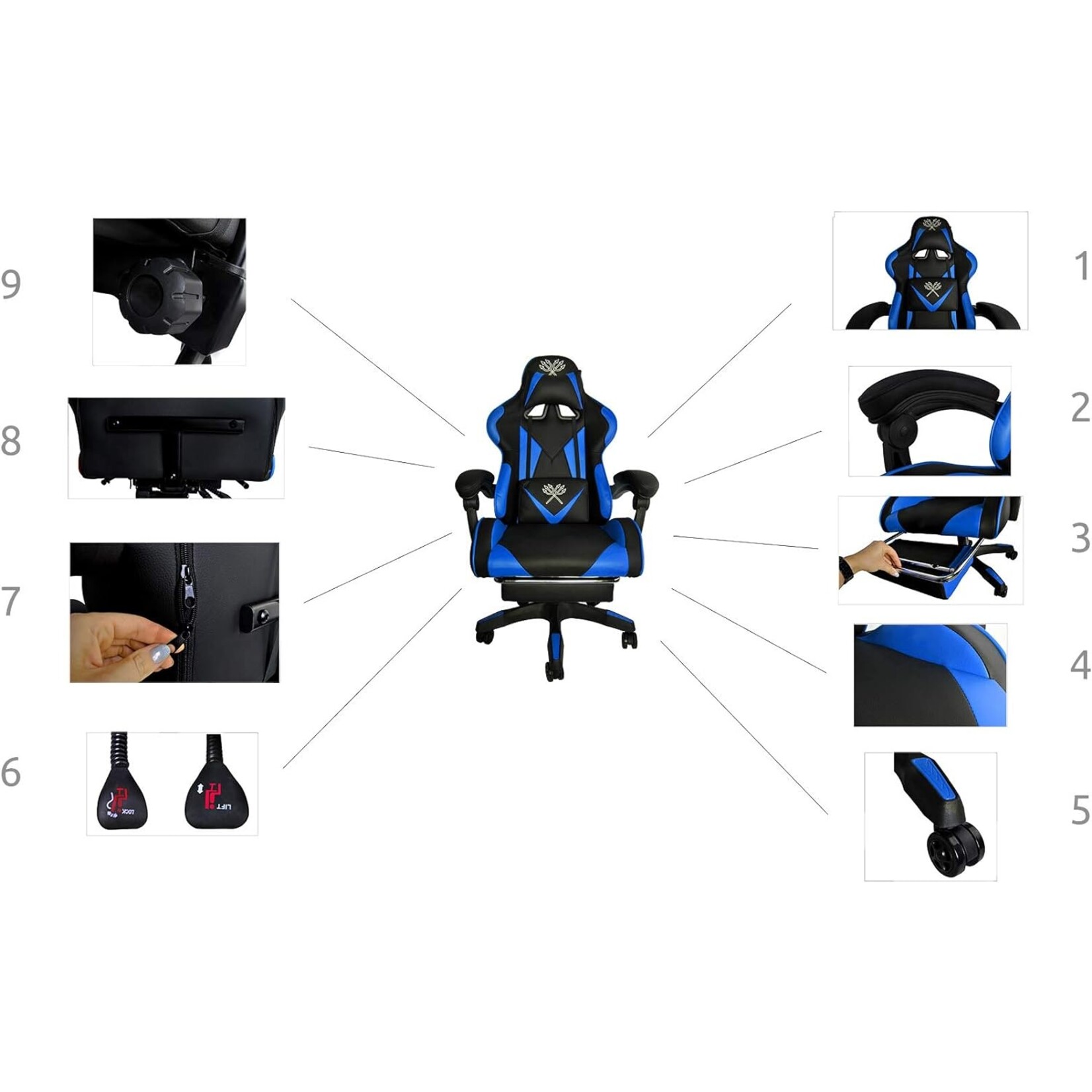 Bobbel Home Bobbel Home - Luxury Office Chair - Adjustable - Extendable Footrest - Gaming Chair - Blue