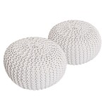 Bobbel Home Bobbel Home - Footstool - SET 2 pieces - Ø 55 cm H 37 cm - White - Coarse knitted look