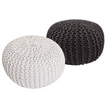 Bobbel Home Bobbel Home - Footstool - SET 2 pieces - Ø 55 cm H 37 cm - White/Black - Coarse knitted look - durable