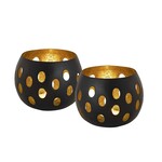 Bobbel Home Bobbel Home - Tea-light holder set of 2 candle holders spherical shape black matt interior gold-plated