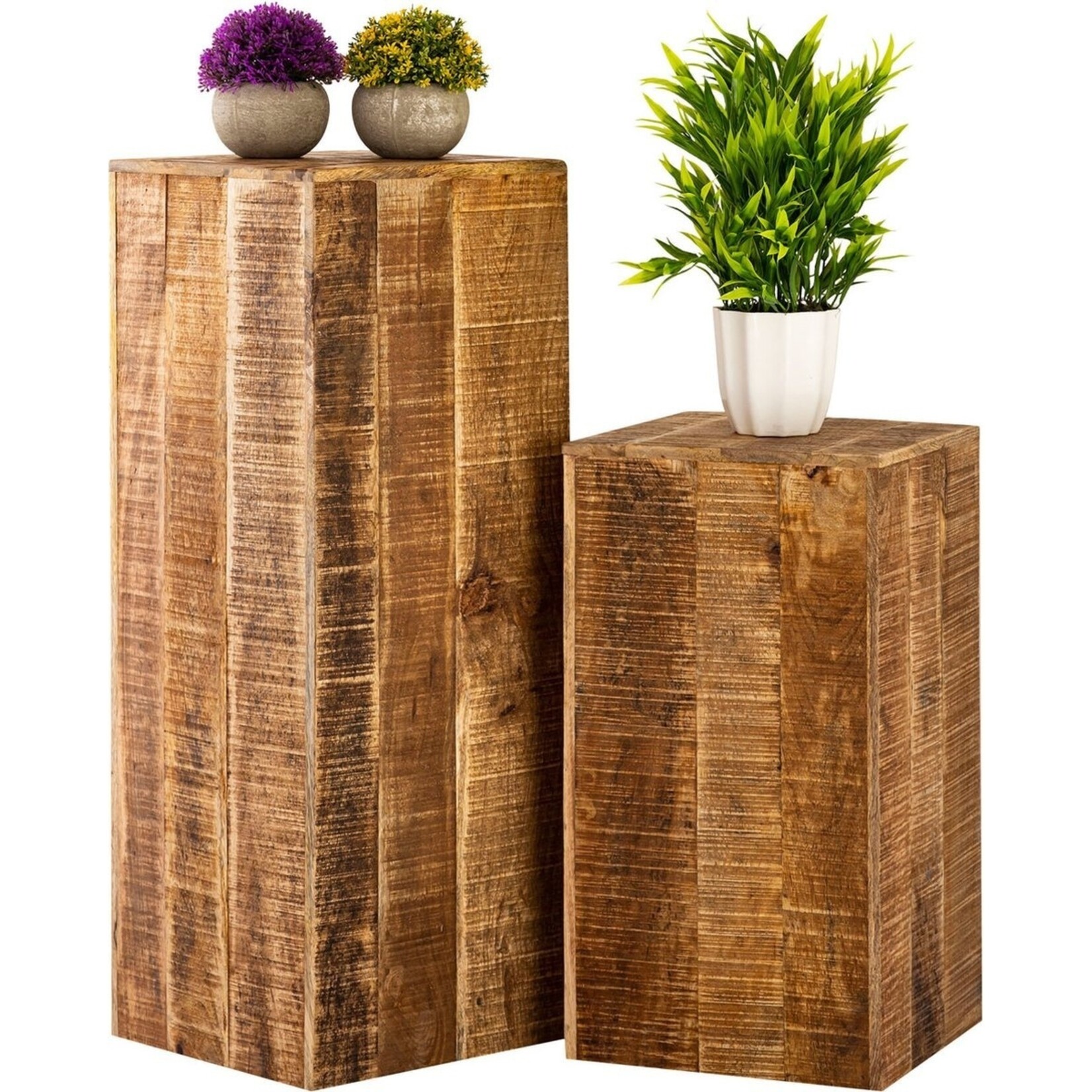 Bobbel Home Bobbel Home -Plant Stand - Side Table - 27 x 27x 70-75 cm - Brown - Solid Mango Wood