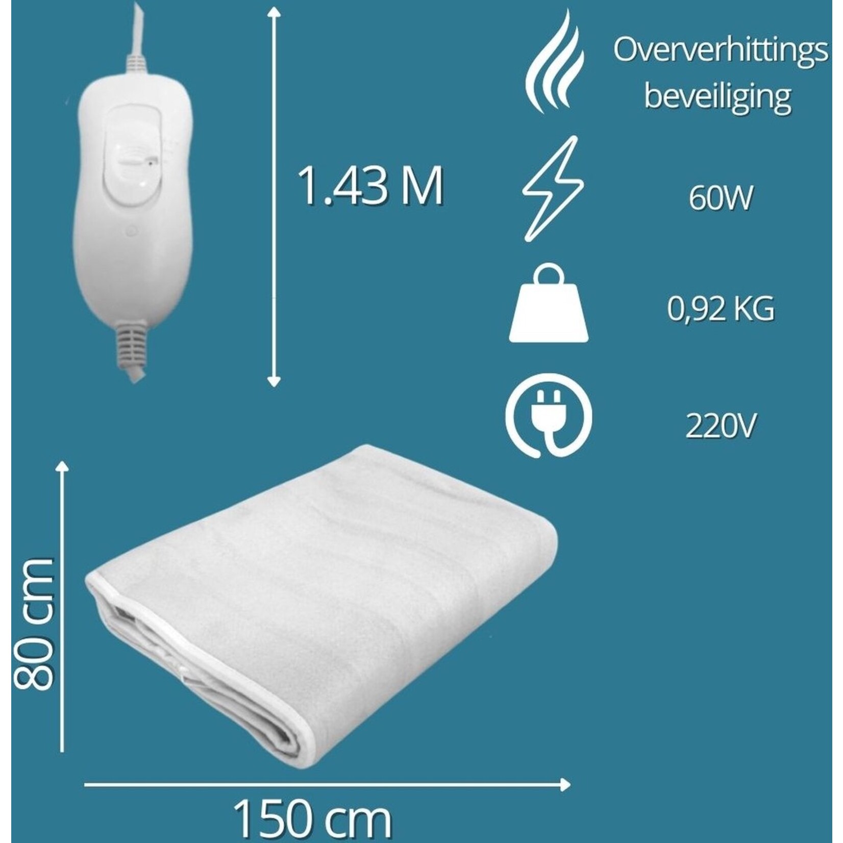 Parya 2 pack Parya Home - Heated Blanket - 3 heat settings - Heat blanket - blanket 1 person - underblanket - 150 x 80 cm - White