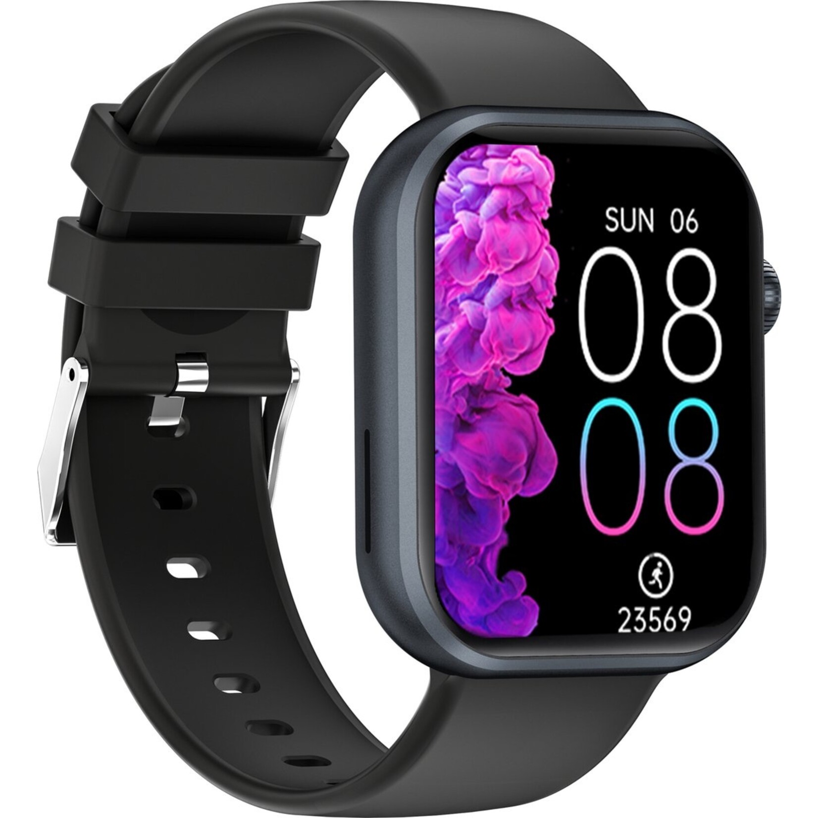 Dutch Wanted DutchWanted -  Black Smartwatch - 45,5mm - Silicone Band - For Women and Men - Pedometer - IOS and Android - Black