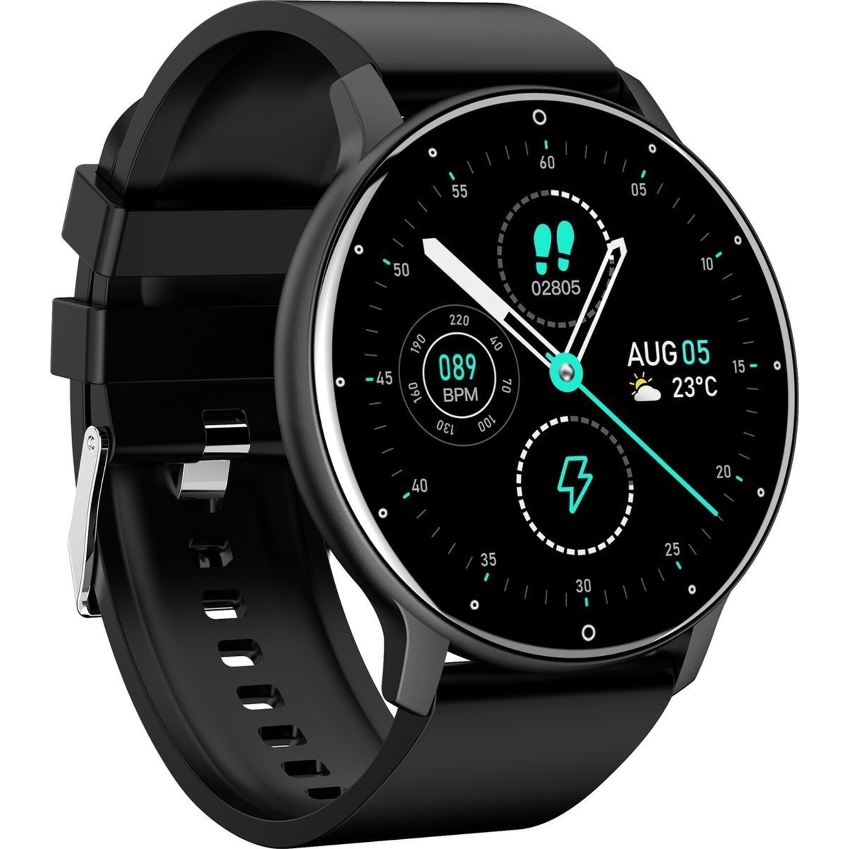 Parya Parya Official - Dark Black Smartwatch - Smartwatch Heren & Dames - HD Full Touchscreen - Horloge - Stappenteller - Bloeddrukmeter - Saturatiemeter - IOS & Android