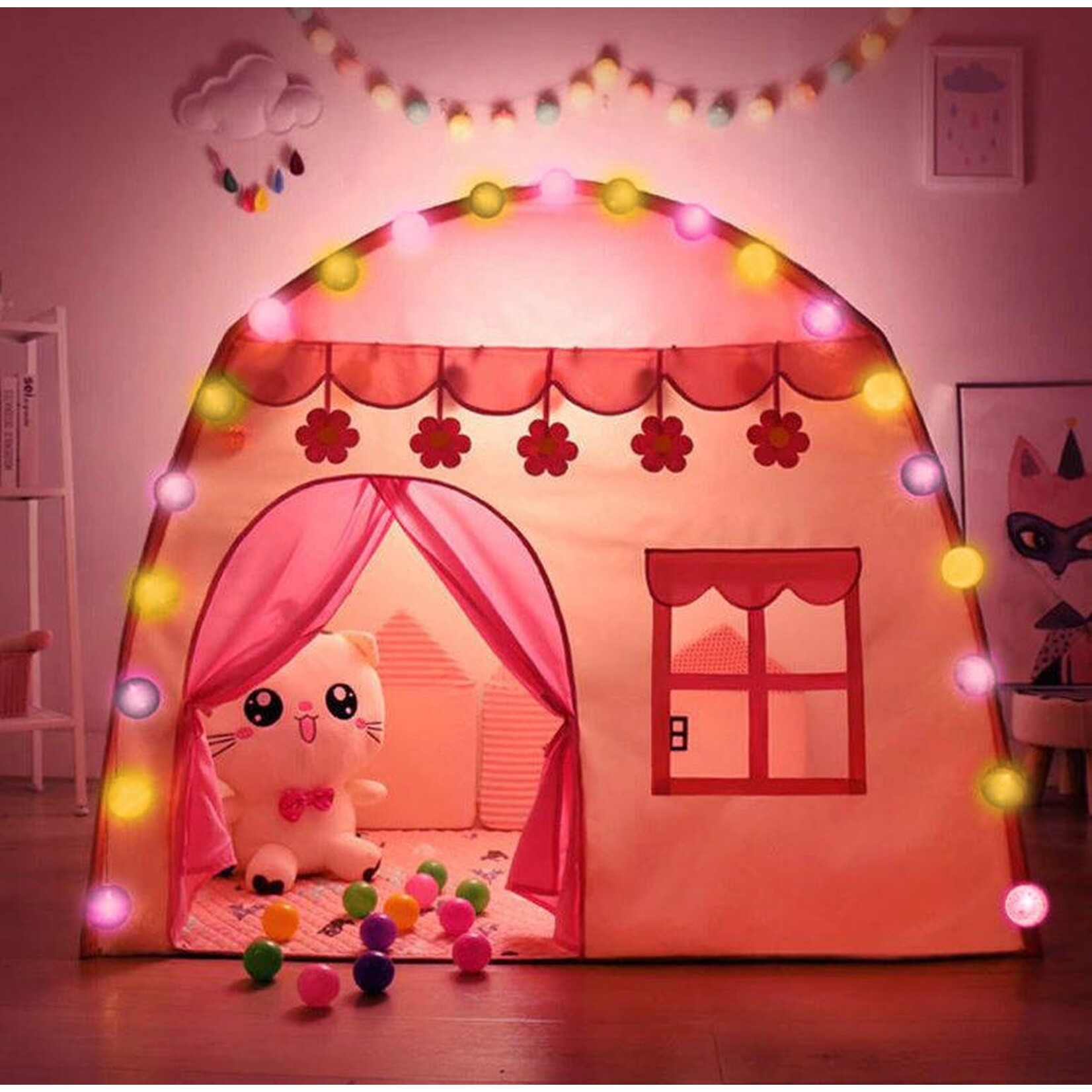 Bobbel Home Bobbel Home - Play Tent XL - With LED Lights - Pink Tent - For Children