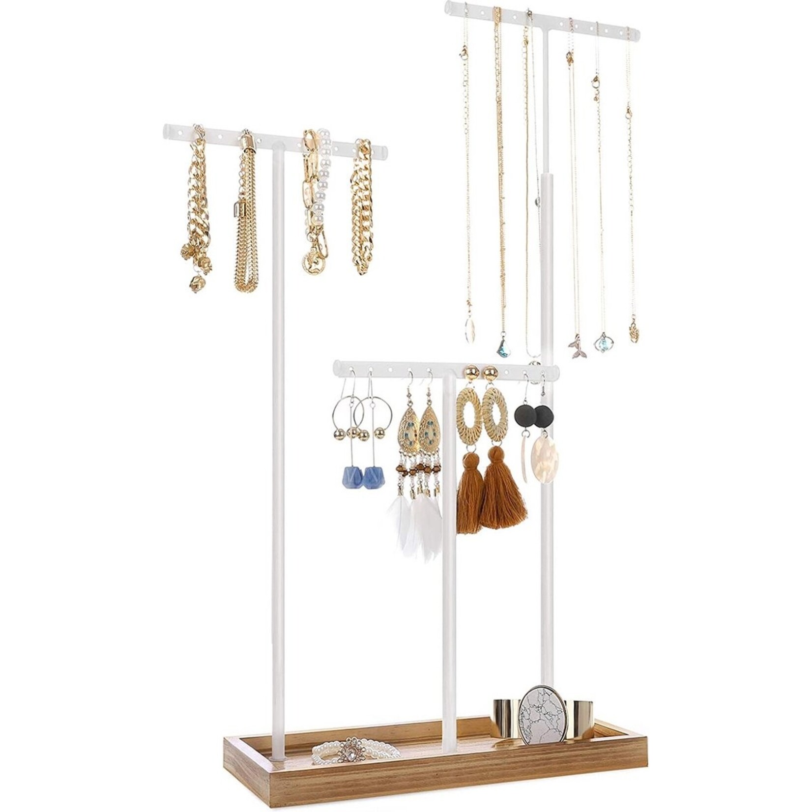 Parya Parya Home - Sieraden Display - Sierradenrek - Oorbellenstandaard - 2-in-1 - Hout - Wit