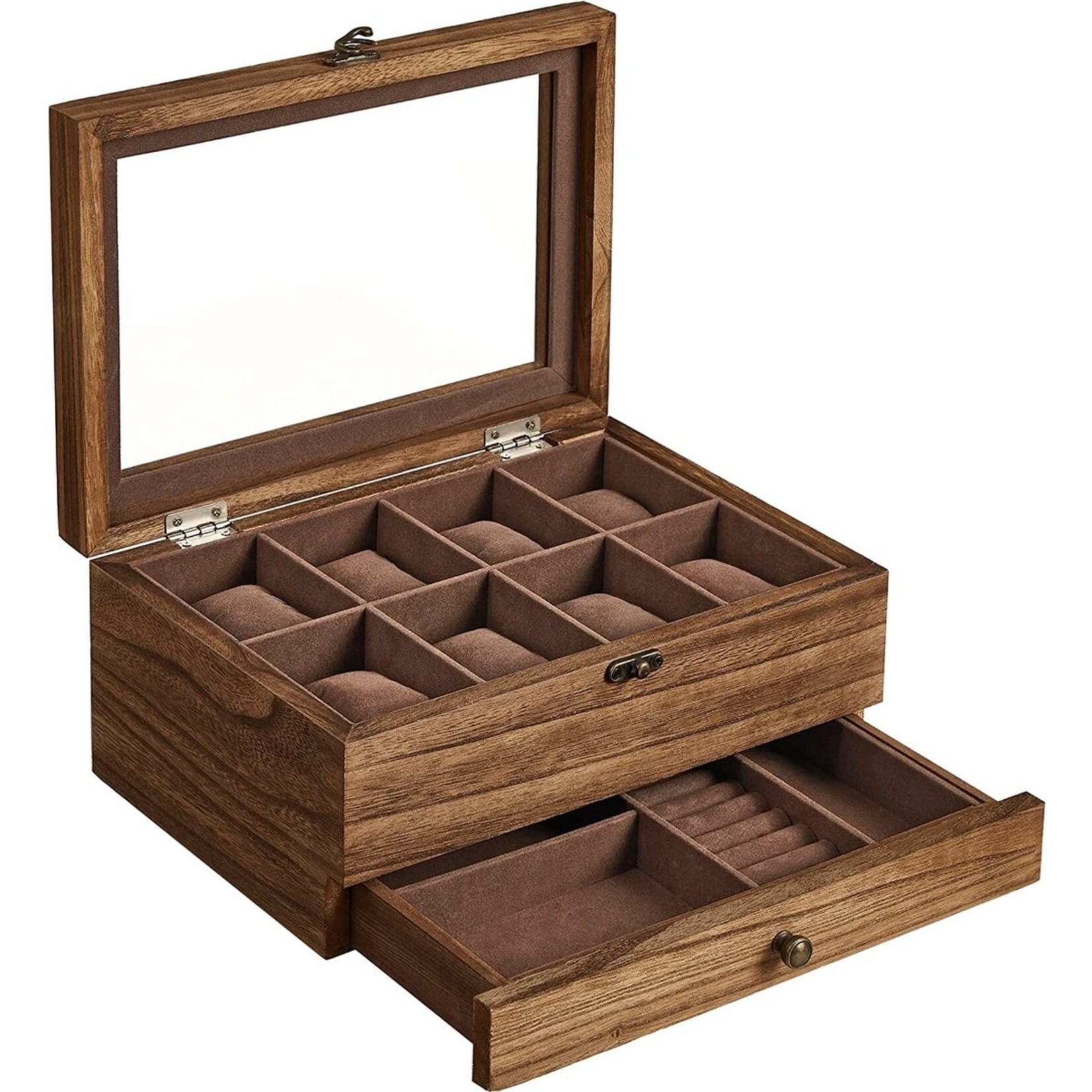 Parya Parya Home - watch box - jewellery box - watch box - jewellery box - with 8 compartments - walnut colour