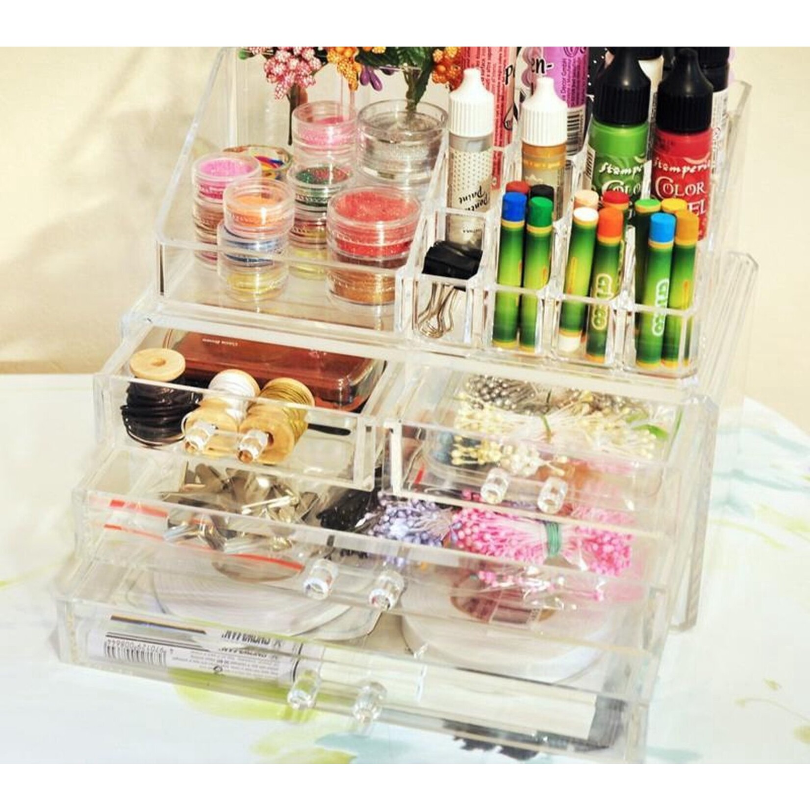 Bobbel Home Acrylic Beauty Make Up Organiser 4 Drawers - Clear Transparent Jewellery Makeup Cosmetics Storage System Organiser DIsplay Holder - Eyeliner - Lipstick - Brushes Visage - Makeup Cabinet - Styling Table