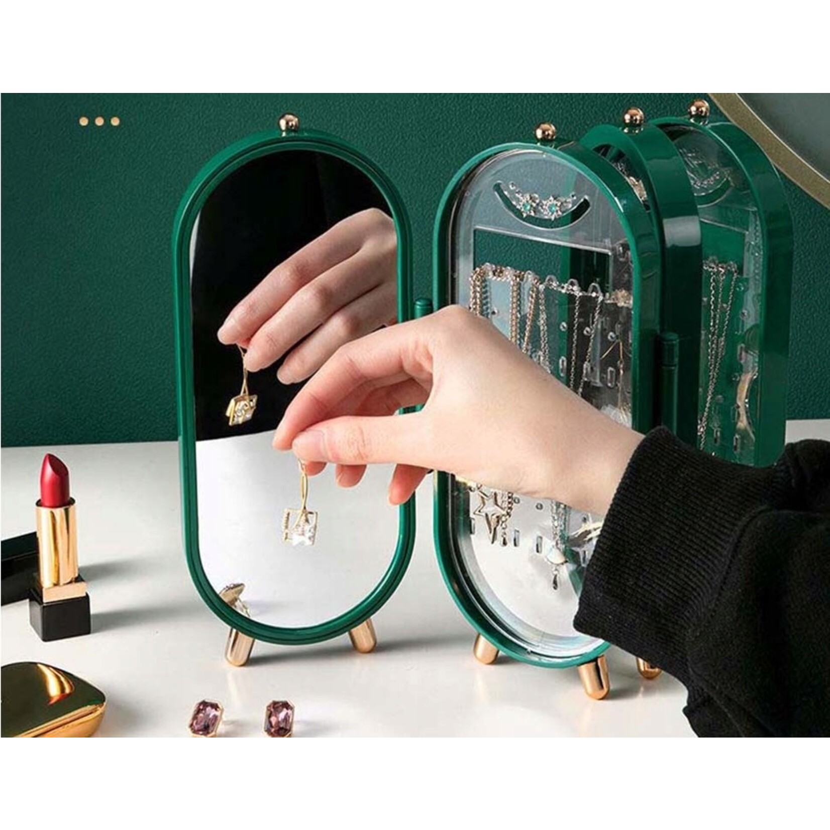 Parya Parya - Jewellery organiser - Box including Mirror - Green