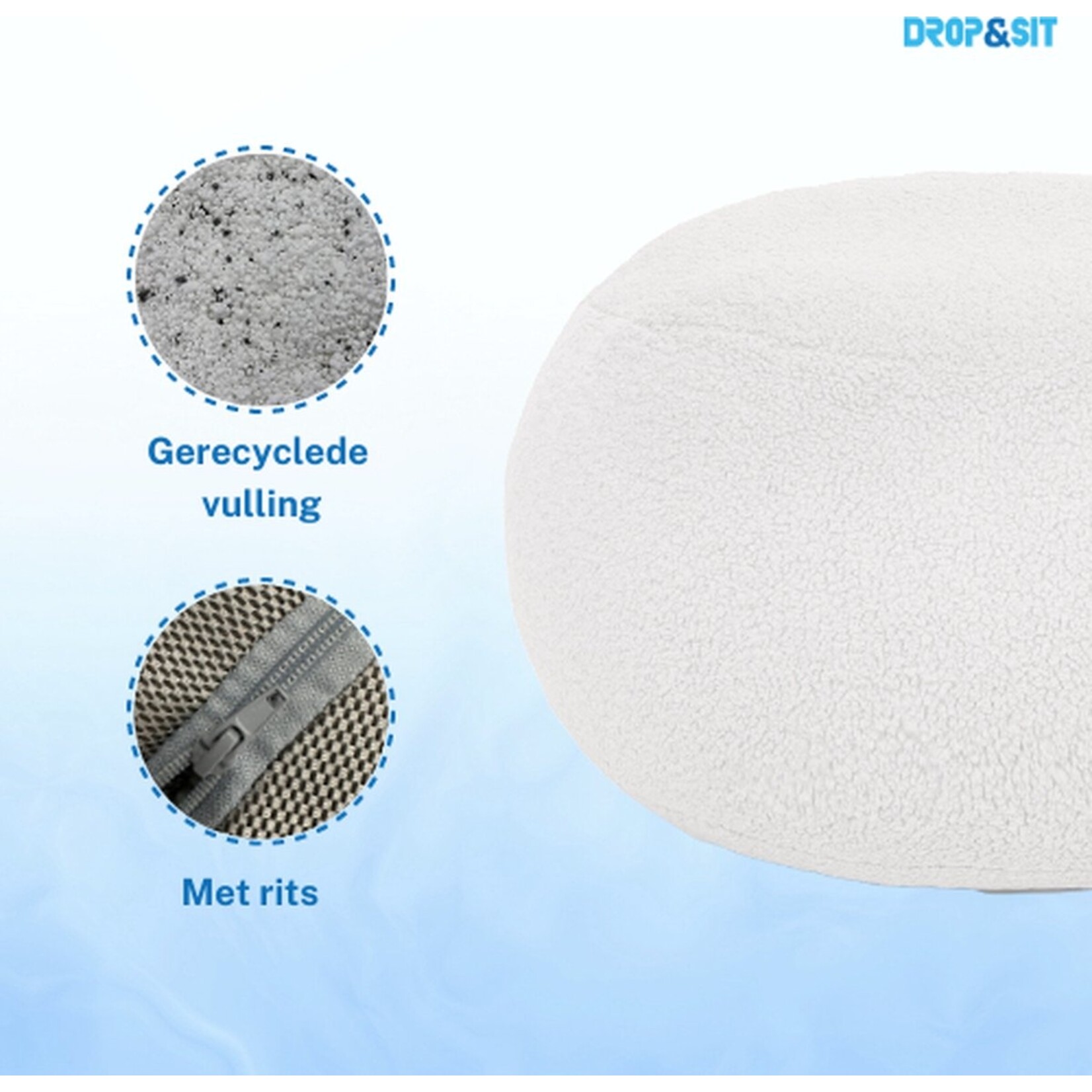 Bobbelhome - Pouf - Teddy - White - 50 cm