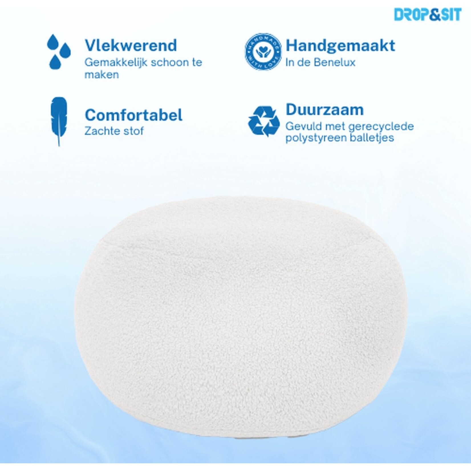 Bobbelhome - Pouf - Teddy - White - 50 cm