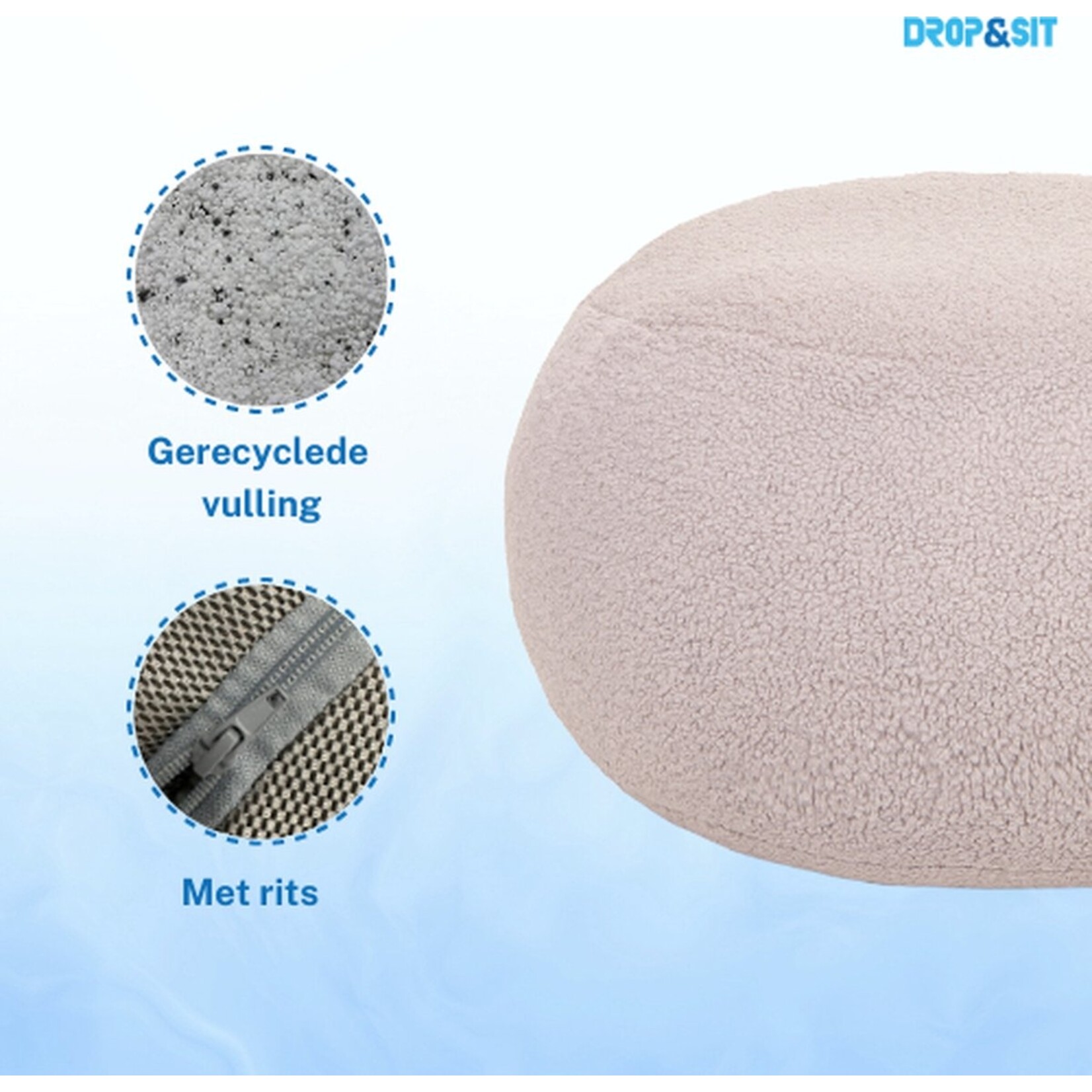 Bobbelhome- Pouf - Teddy - Beige - 50 cm