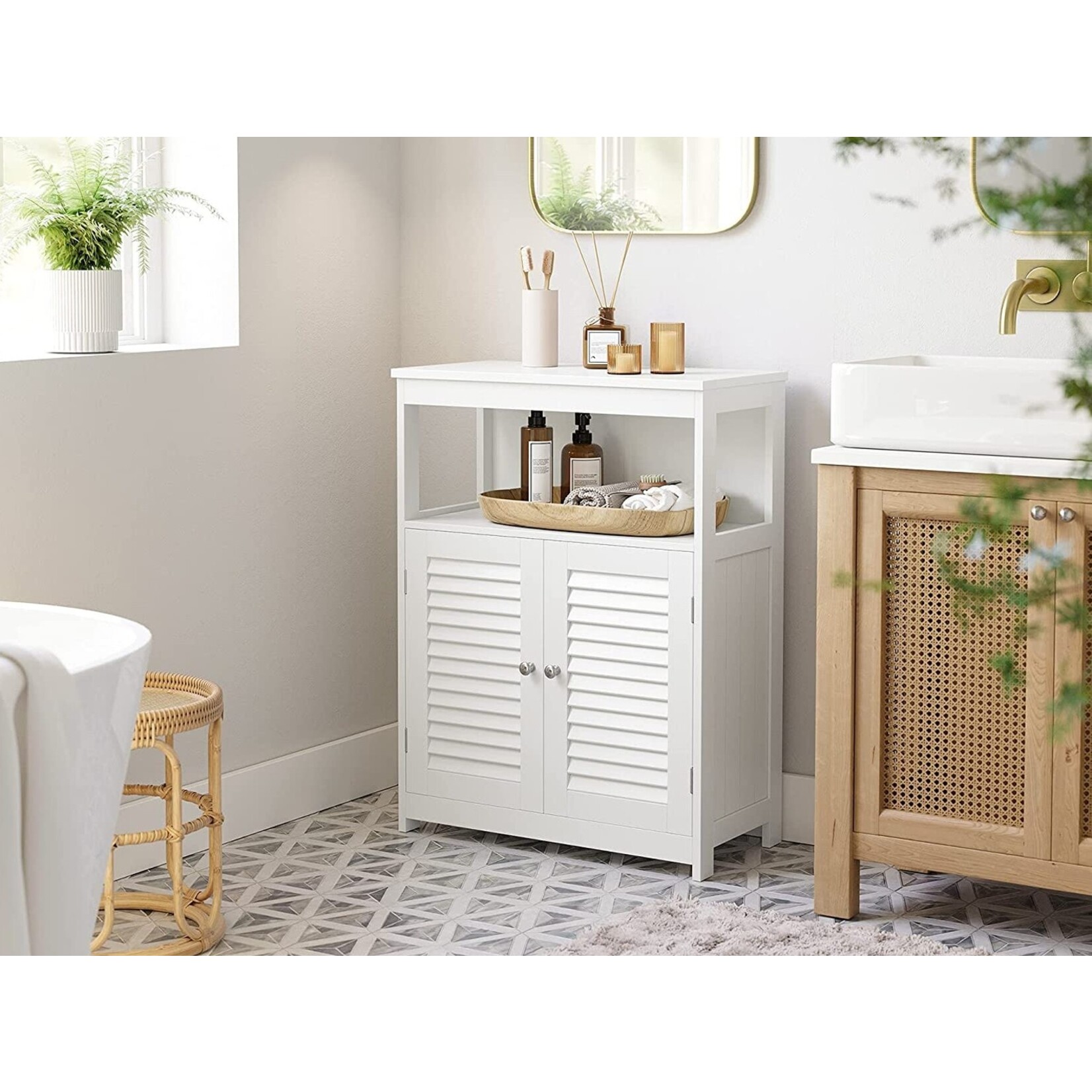 Parya Home Parya Home - Bathroom cabinet - Free standing cabinet - 2 Doors - Wood - White