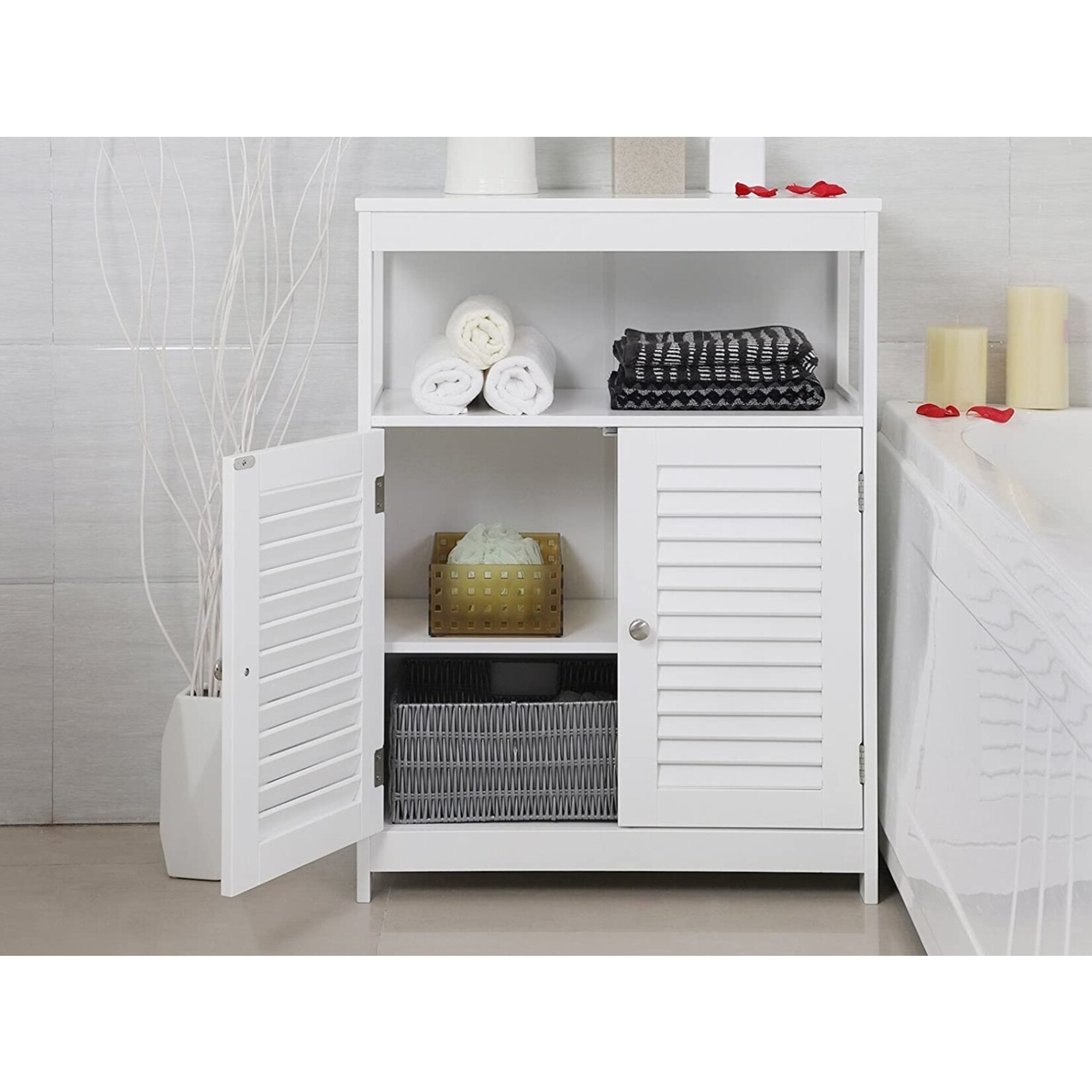 Parya Home - Bathroom cabinet - Free standing cabinet - 2 Doors - Wood - White