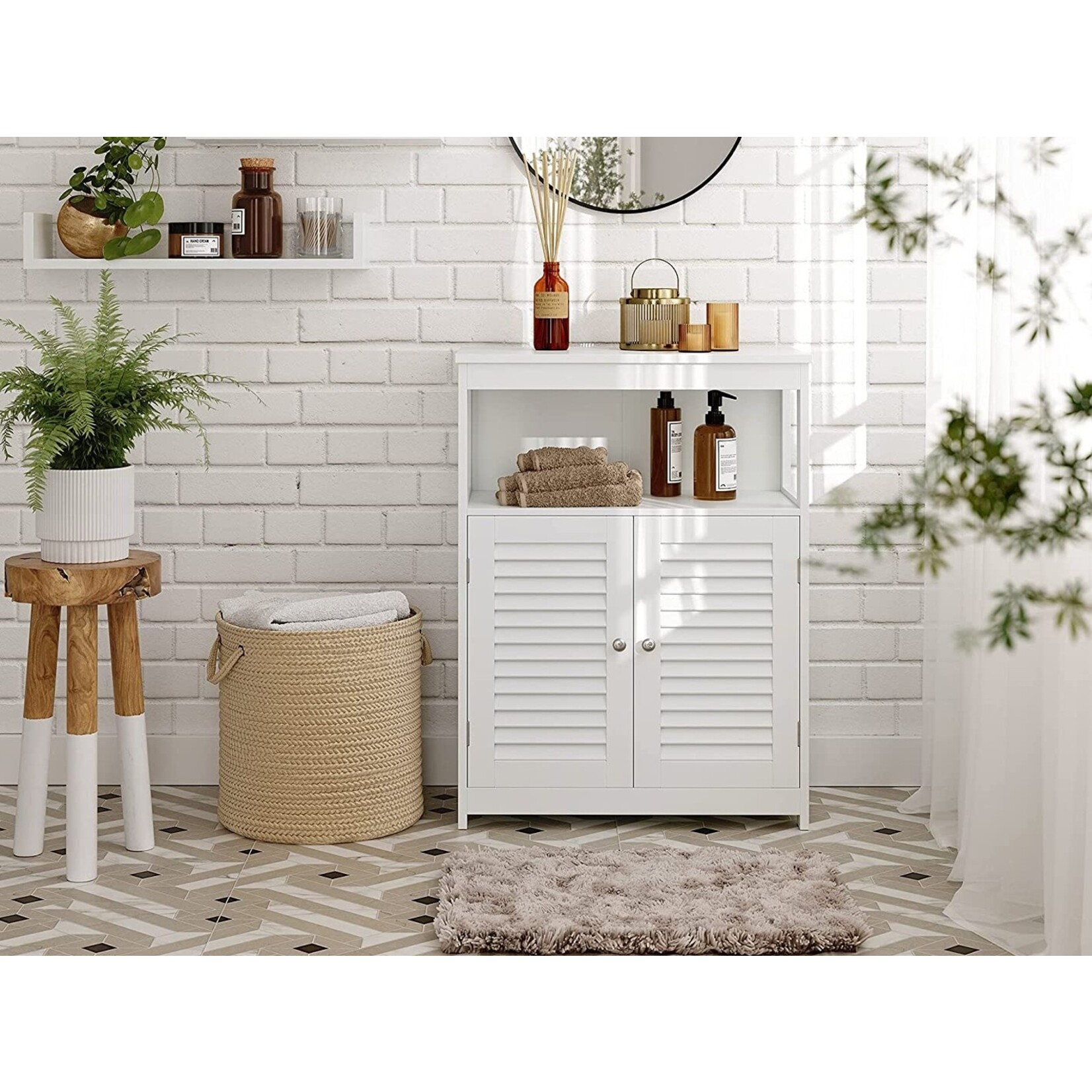 Parya Home Parya Home - Bathroom cabinet - Free standing cabinet - 2 Doors - Wood - White