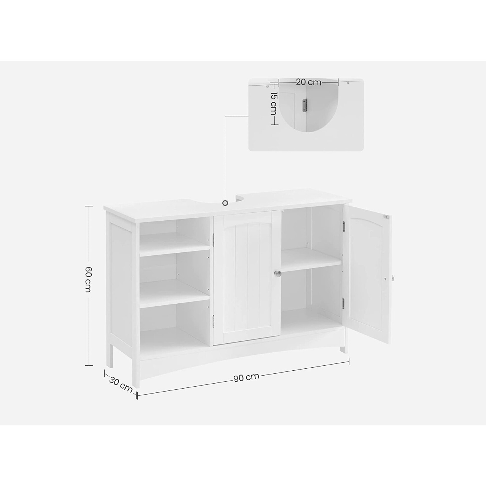 Parya Home - Wastafelonderkast -Badkamerkast - 2 Deuren - 2 Planken - Hout - Wit