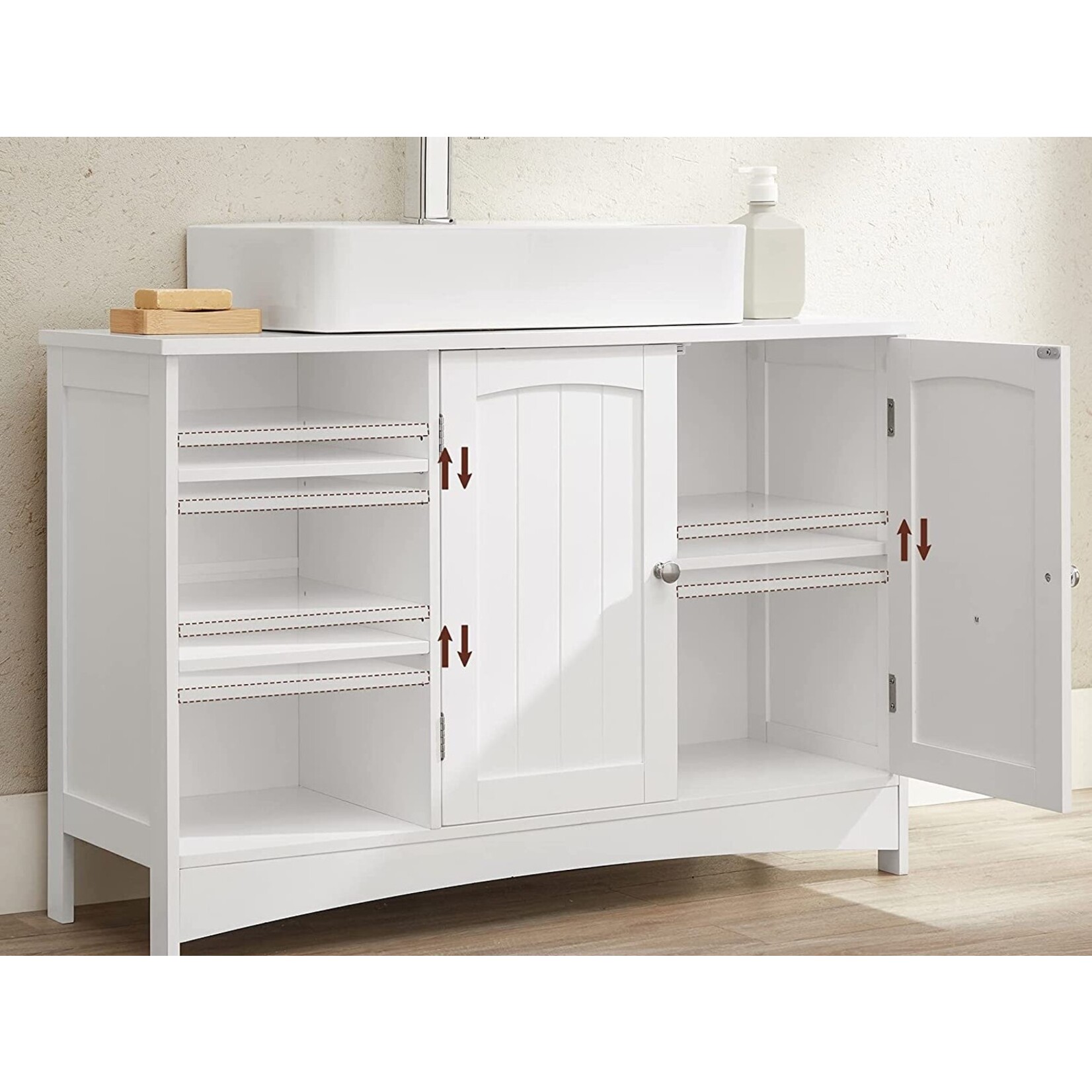 Parya Home - Wastafelonderkast -Badkamerkast - 2 Deuren - 2 Planken - Hout - Wit