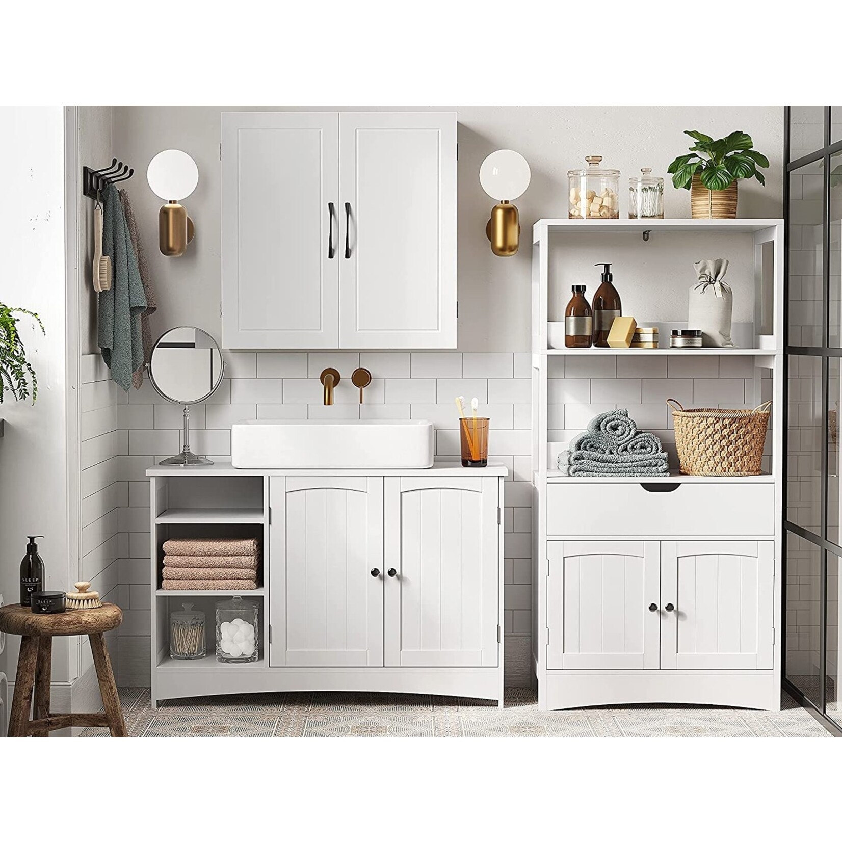Parya Home - Wastafelonderkast -Badkamerkast - 2 Deuren - 2 Planken - Hout - Wit