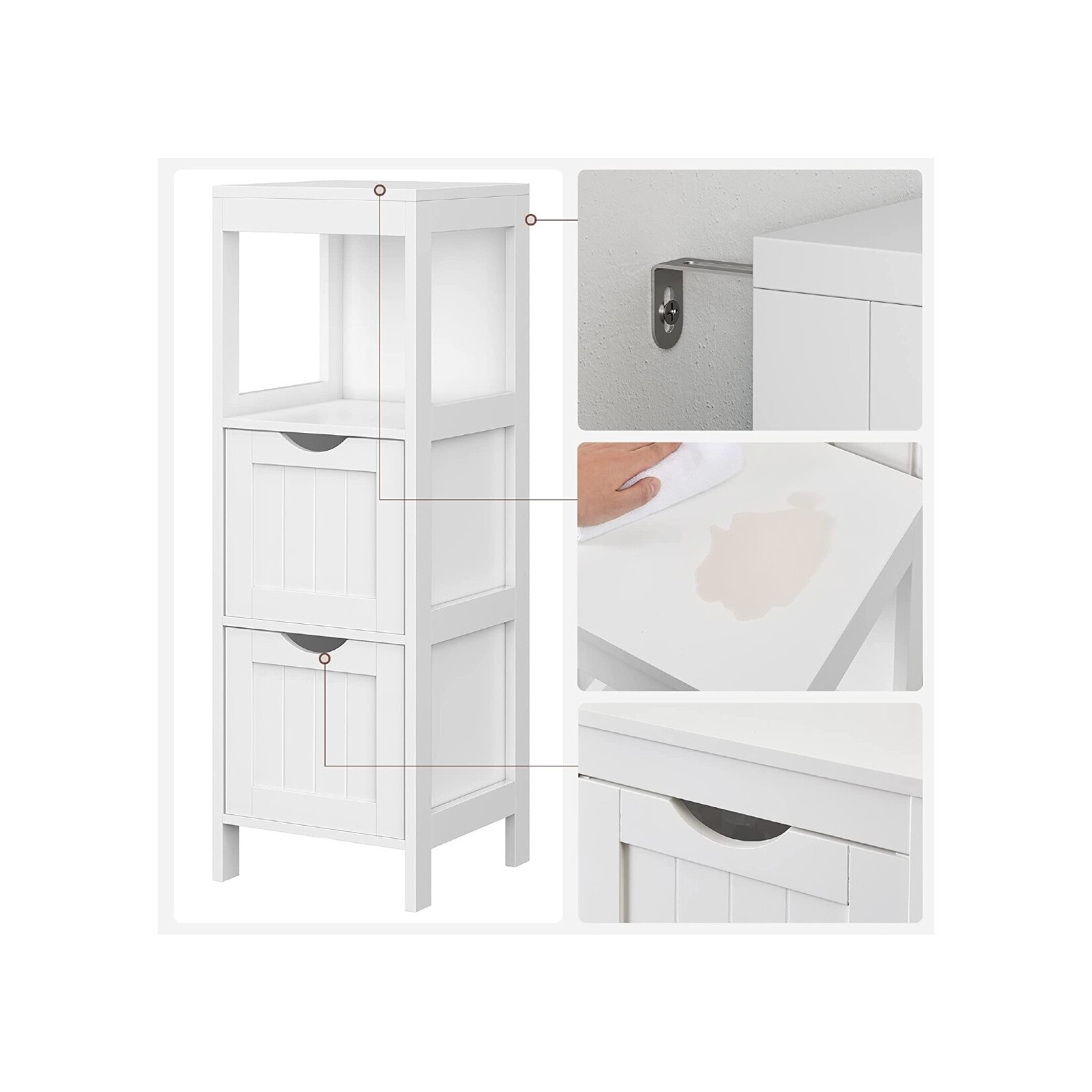 Bobbel Home Dok Home - Bathroom cabinet - Medicine cabinet - 2 drawers - 1 open surface - Wood - White