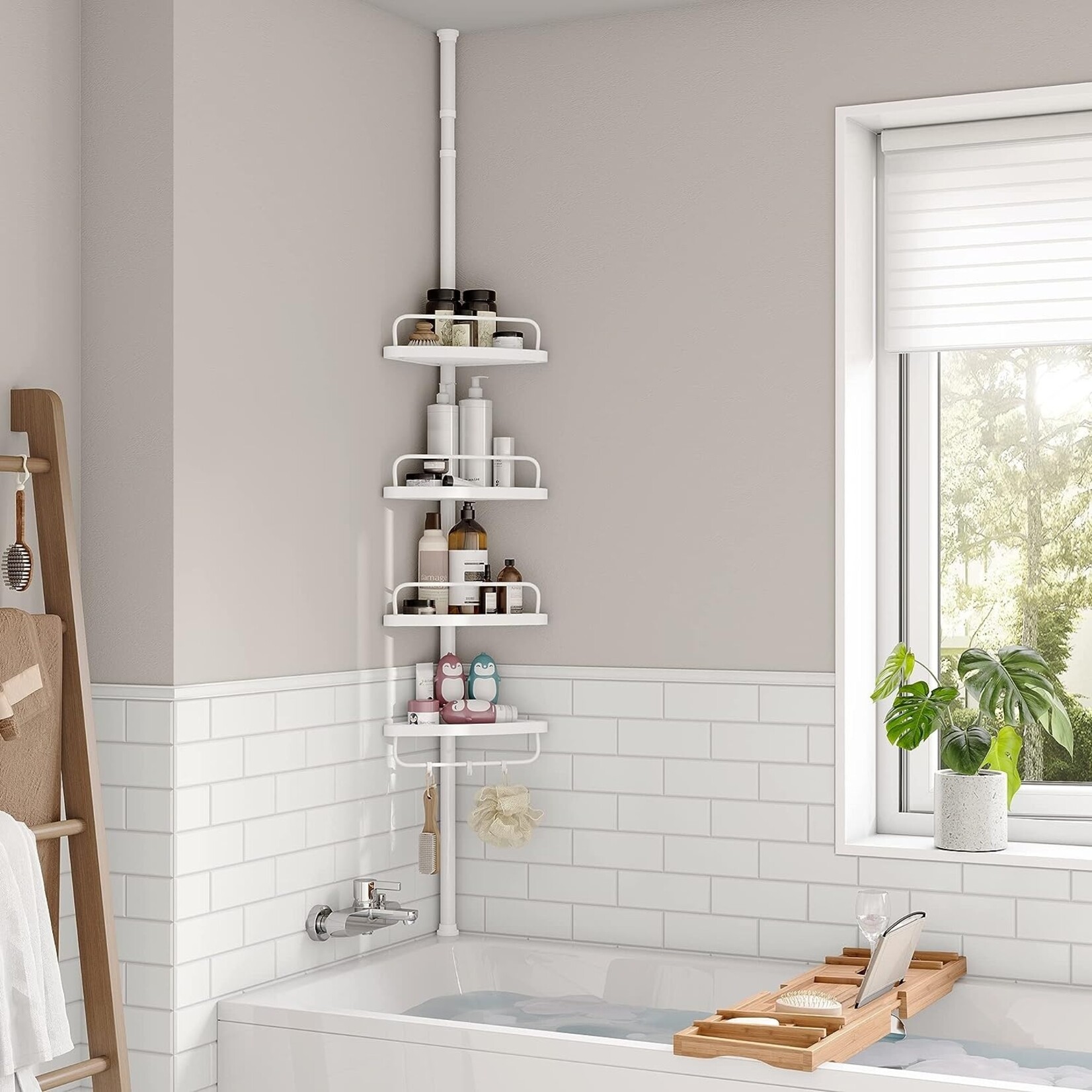 Parya Telescopisch Douche Rek met 4 Lagen | Verstelbaar Bad / Douche Hoekrek Opberrek