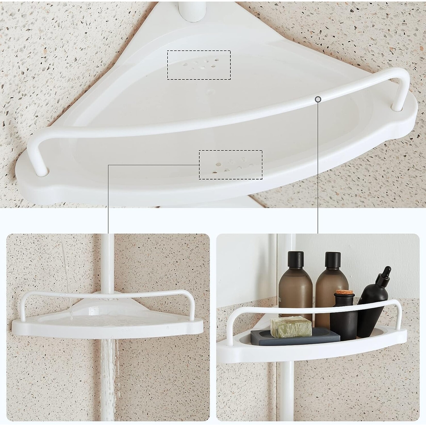Parya Telescopisch Douche Rek met 4 Lagen | Verstelbaar Bad / Douche Hoekrek Opberrek