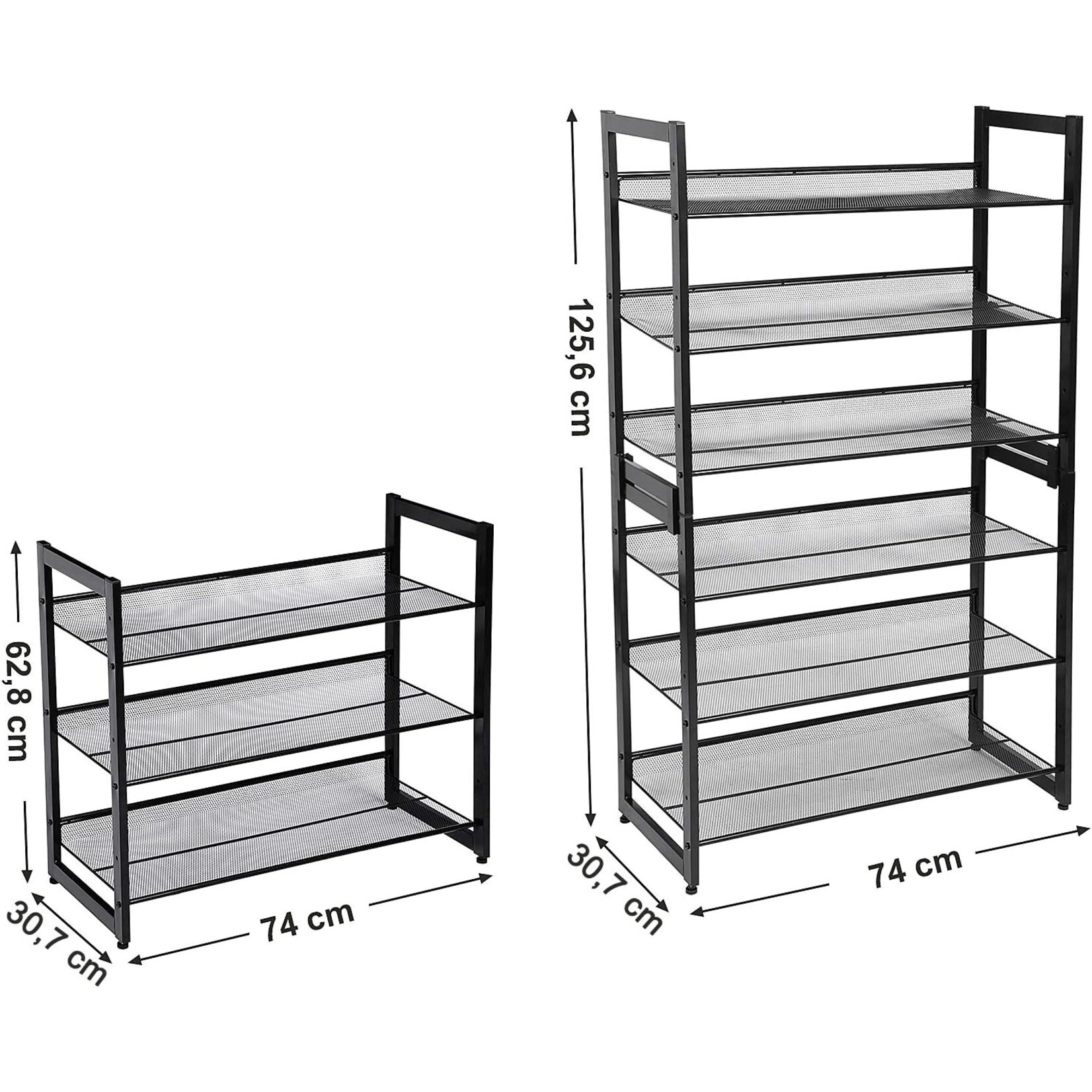 Bobbel Home Stackable 3 Layer Shoe Rack - 12 Pairs of Shoes - Adjustable Shelf - Black