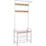 Bobbel Home Wardrobe Rack - Coat Rack & Shoe Rack - 9 Hooks - 2 Mesh Shelves - White