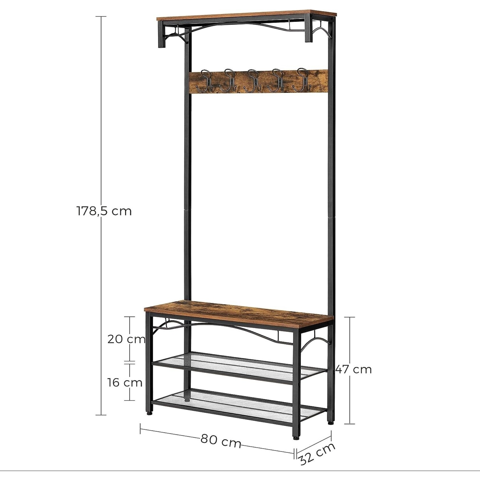 Bobbel Home Parya Home - Coatrack - 10 Hooks - Incl. Shoe Rack - Dark Brown