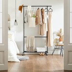 Bobbel Home Ijzeren Kledingrek op Wieltjes - 2 kledingstangen - tot 110 kg - Zwart