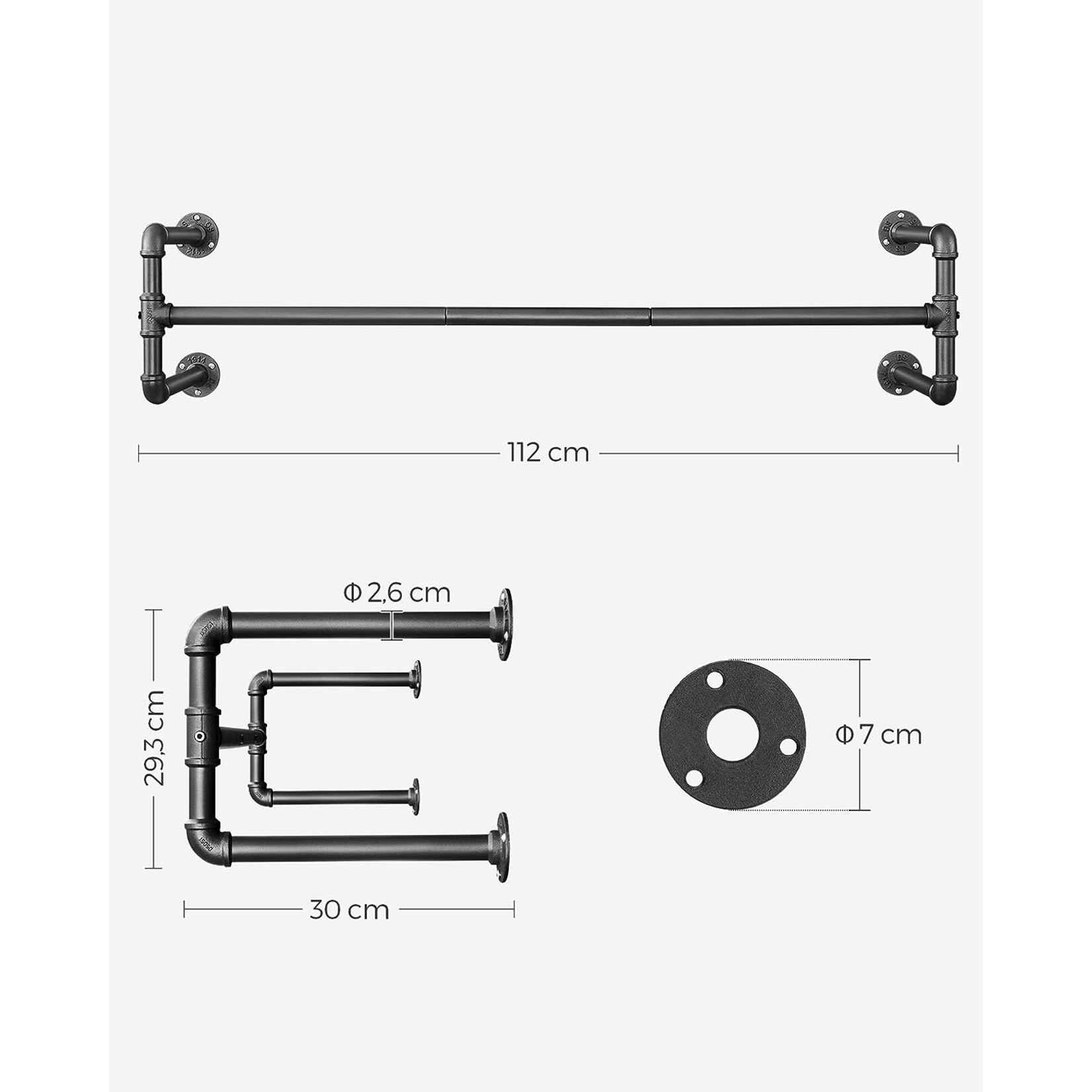 Bobbel Home Kledingrek - Metaal - Muurbevestiging - Set van 2 - tot 60 kg - Zwart