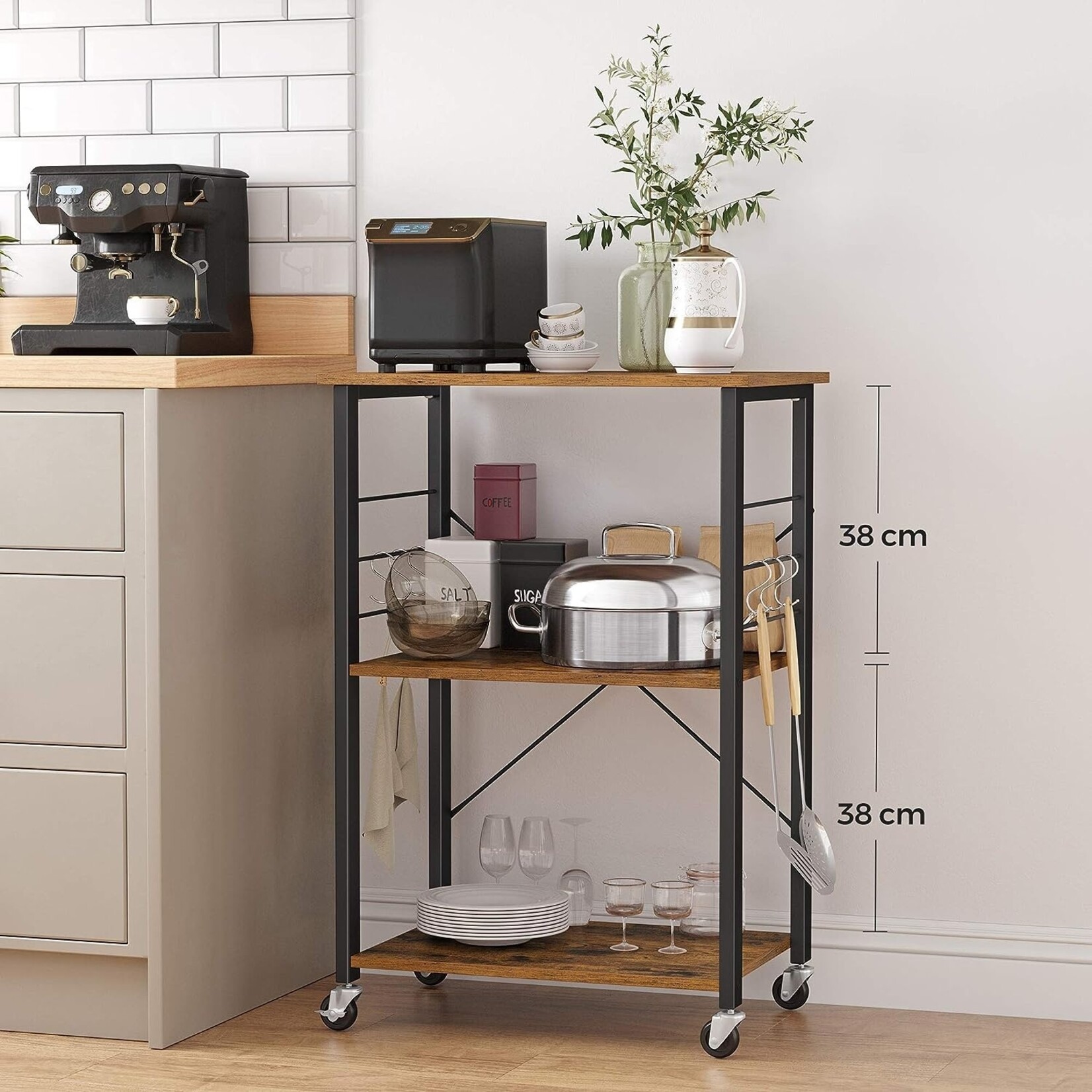 Bobbel Home Bobbel Home - Kitchen shelf on wheels - Serving trolley with 3 shelves