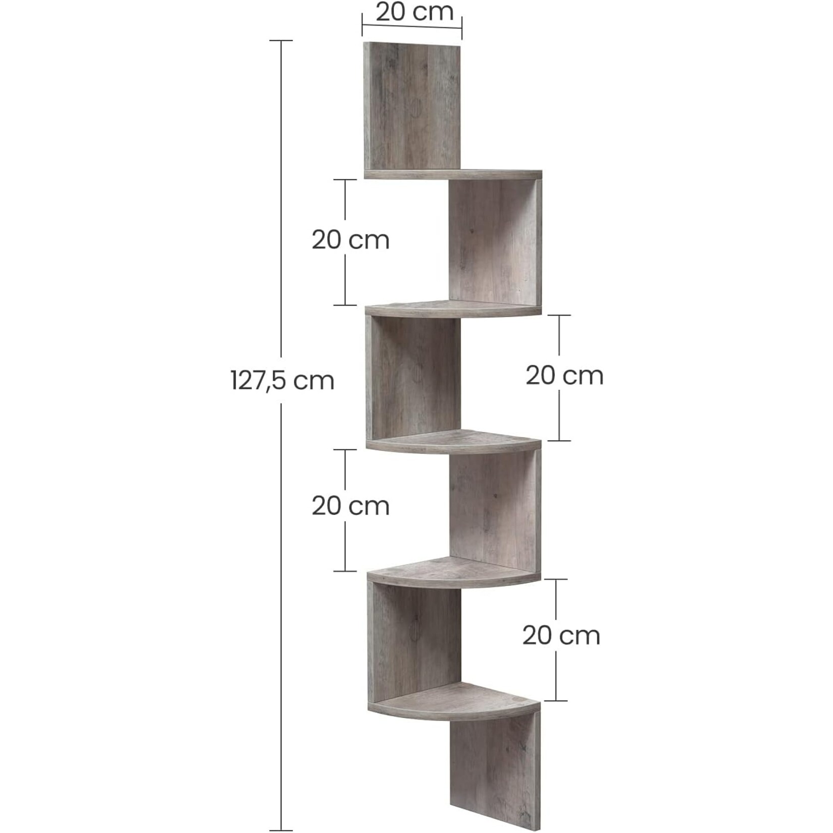 Bobbel Home Parya  Home corner shelf - wall shelf - 5 shelves - grey