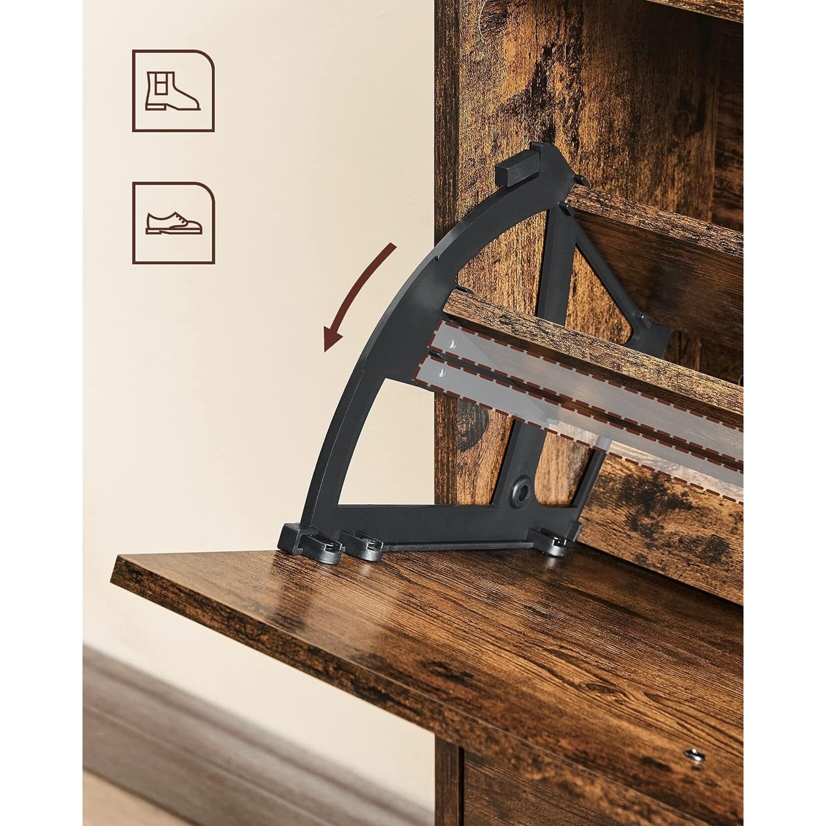 Bobbel Home Schoenenkast - Schoenenkast vintage  look - Opbergkast- Met 3 vakken - Vintage - Bruin