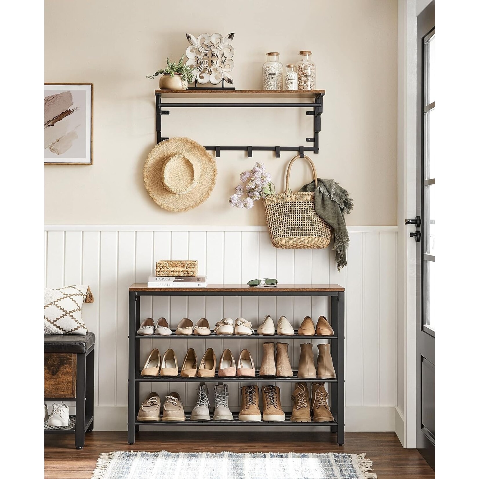 Bobbel Home Bobbel Home - Shoe Rack - 3 Mesh Shelves - Industrial - Vintage - Black