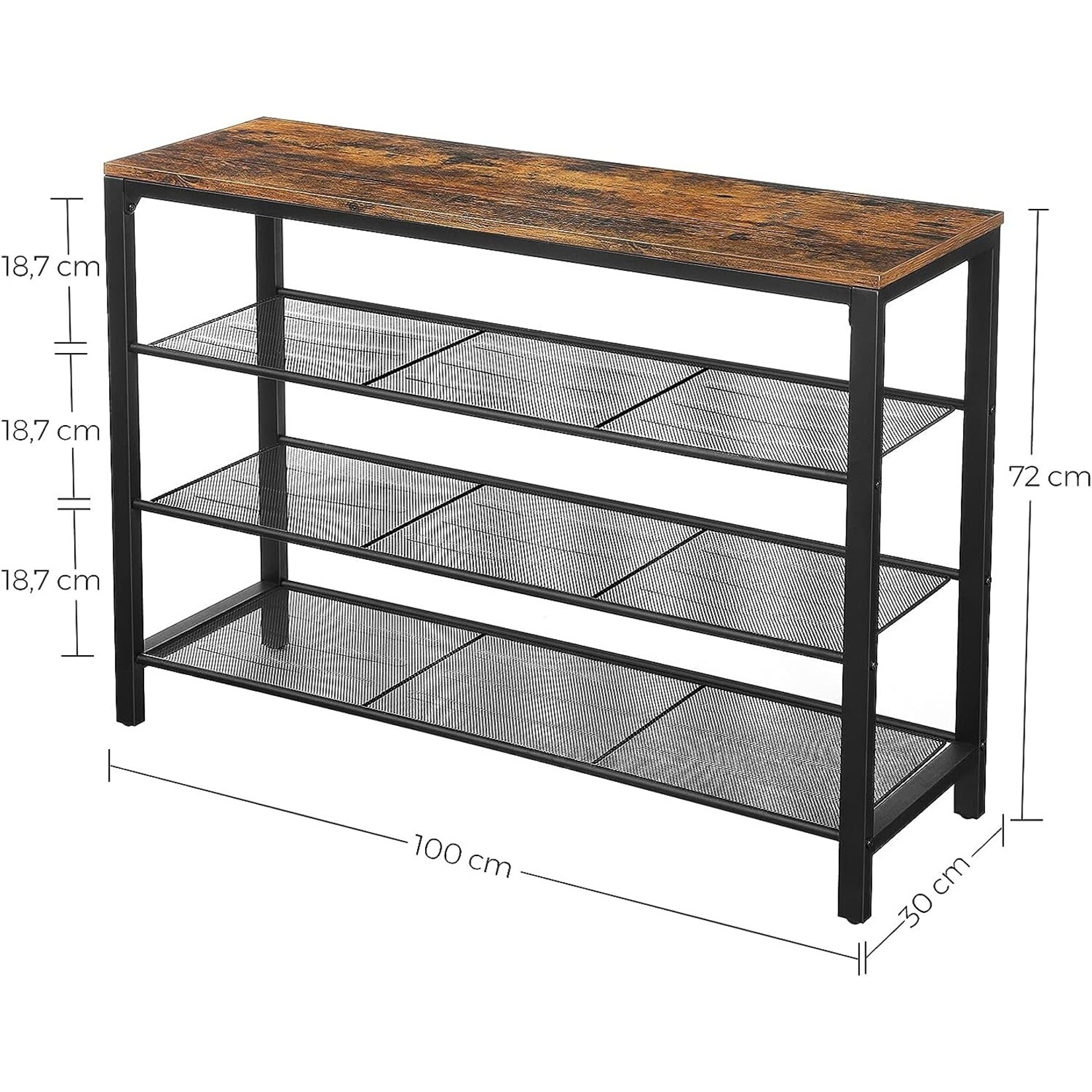 Bobbel Home Dok Home - Shoe Rack - 3 Mesh Shelves - Industrial - Vintage - Black