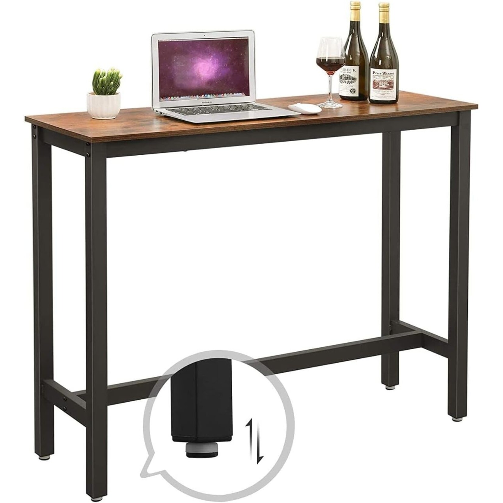 Parya Home - Narrow bar table - Metal frame - Industrial - Vintage - Black/Brown