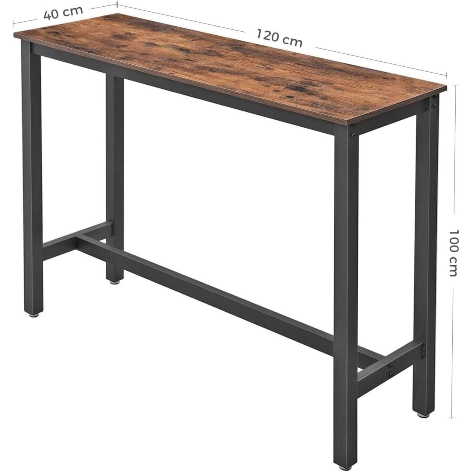 Parya Home - Narrow bar table - Metal frame - Industrial - Vintage - Black/Brown