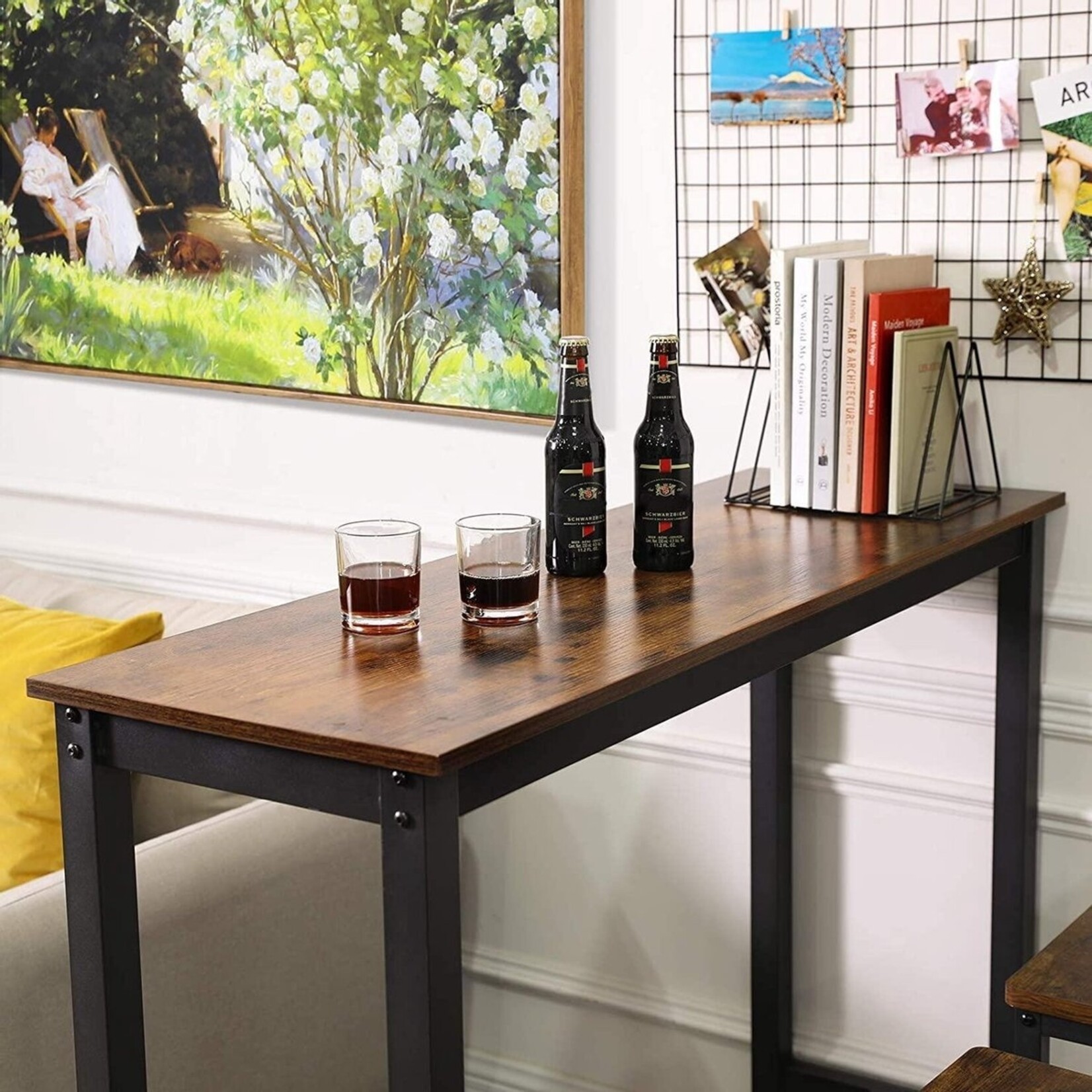 Parya Home - Narrow bar table - Metal frame - Industrial - Vintage - Black/Brown