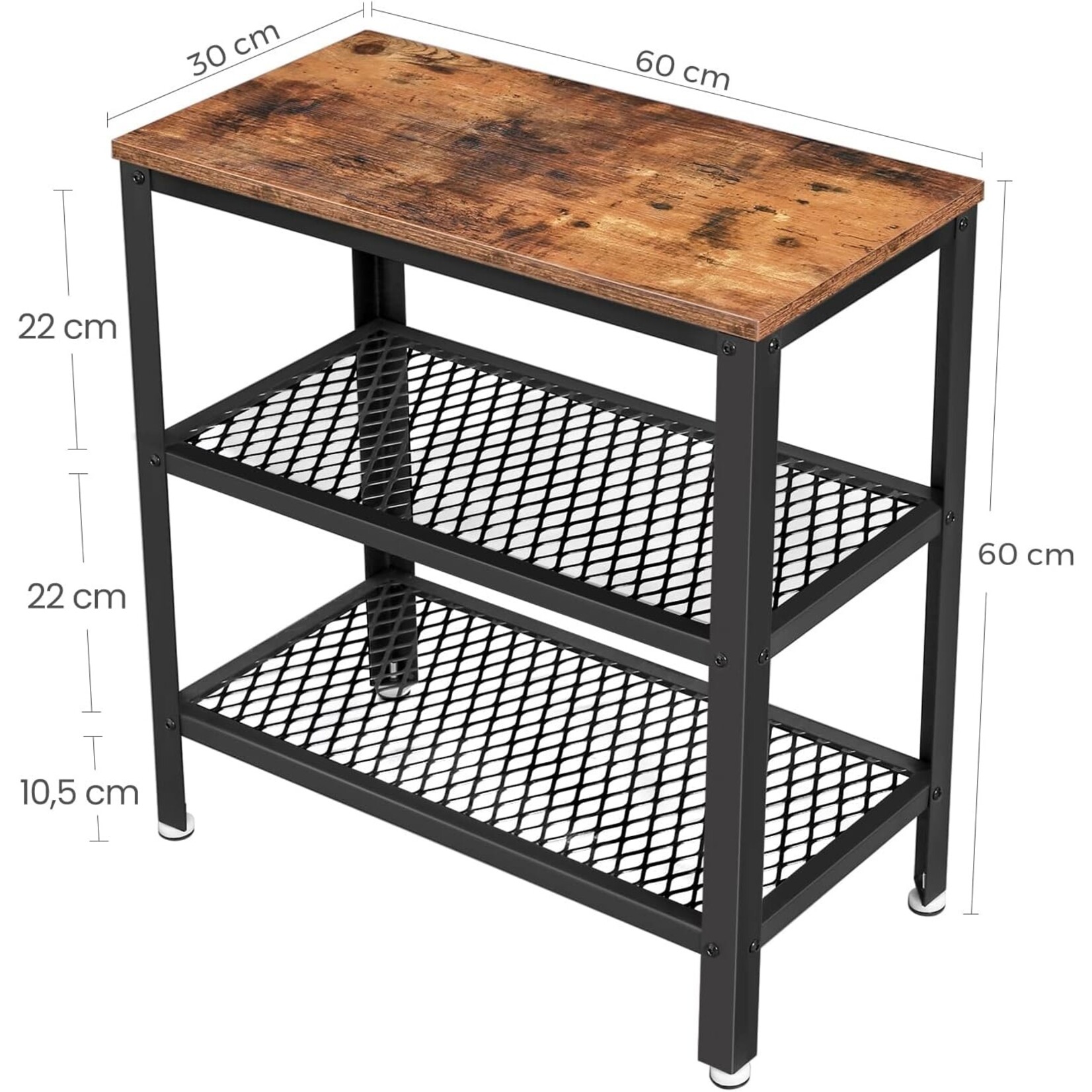 Bobbel Home Deluxe Side Table - With 2 Grills - Vintage - Industrial - Brown