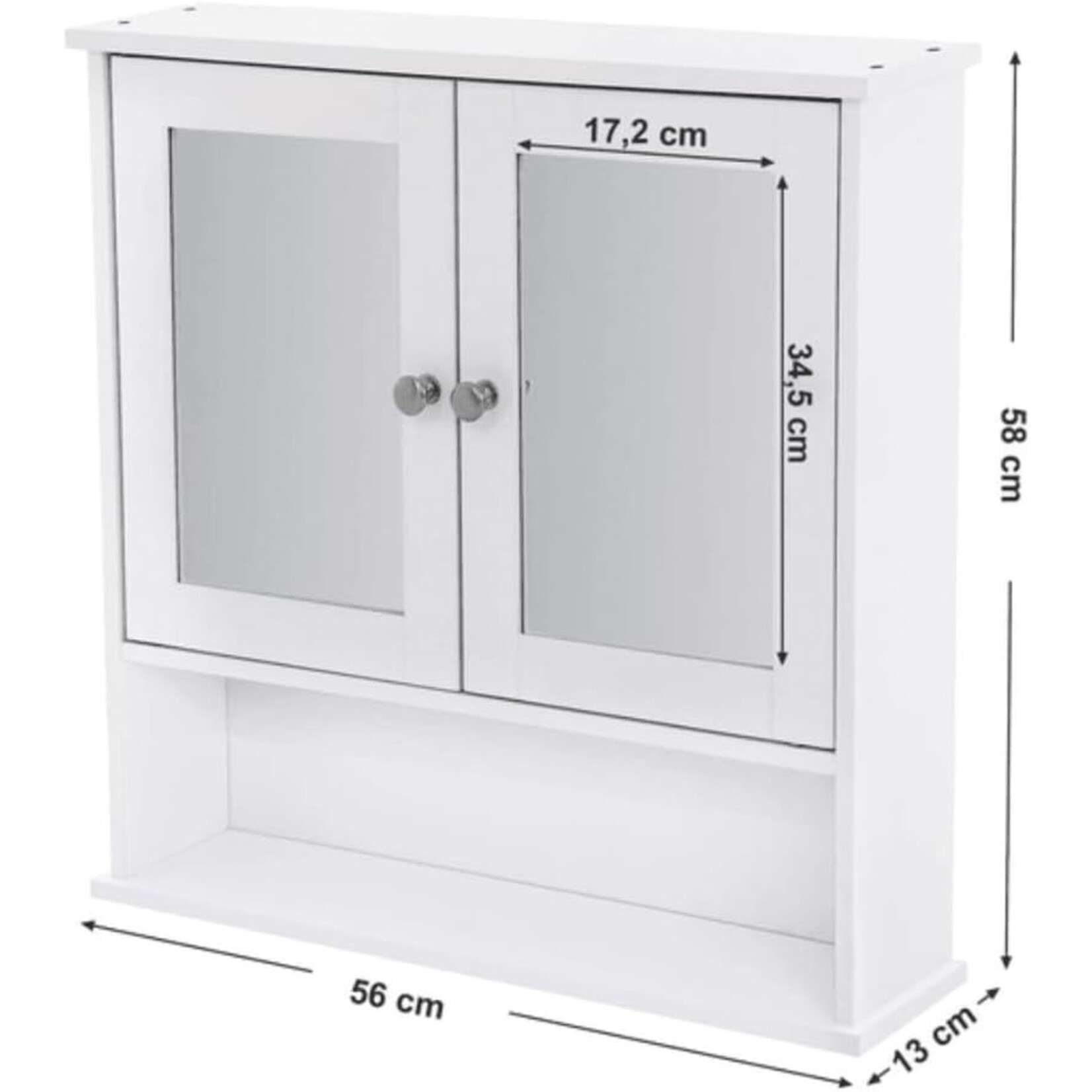 Parya Home - Mirror cabinet - Bathroom furniture - 2 Doors - 1 Shelf - Wood - White
